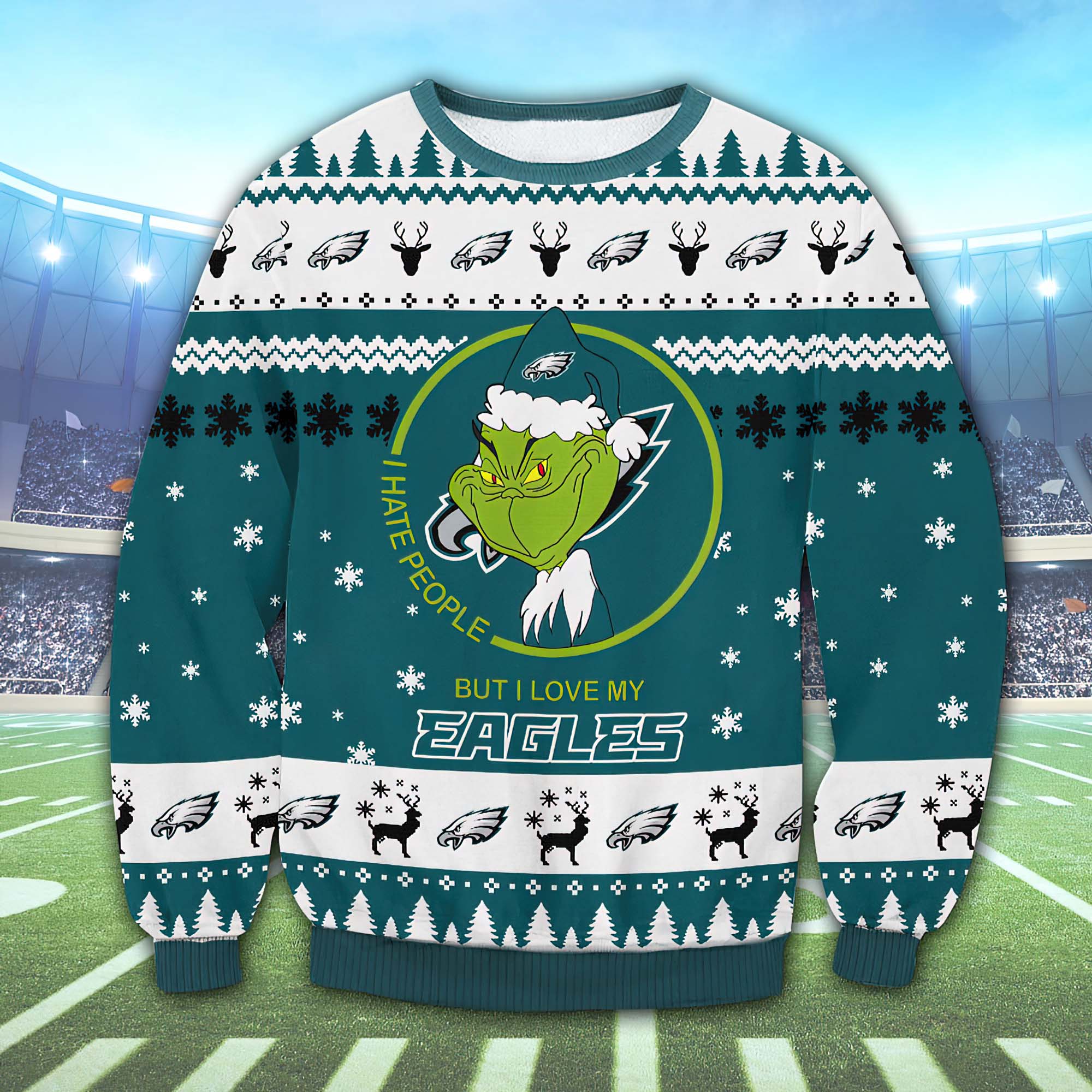 Grinch I Hate People Eagles Christmas Sweater