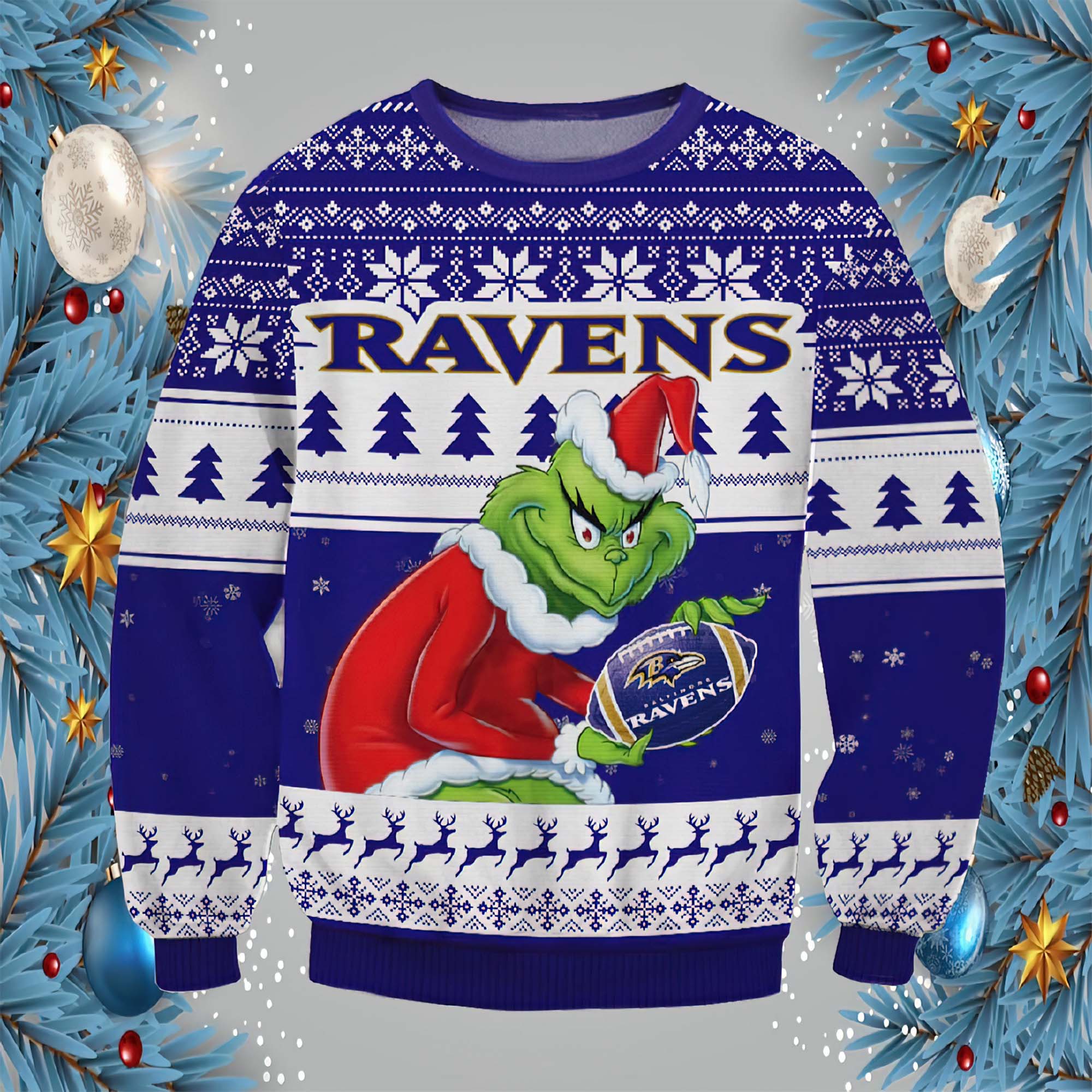 Grnch Ravens Ugly Christmas Sweater