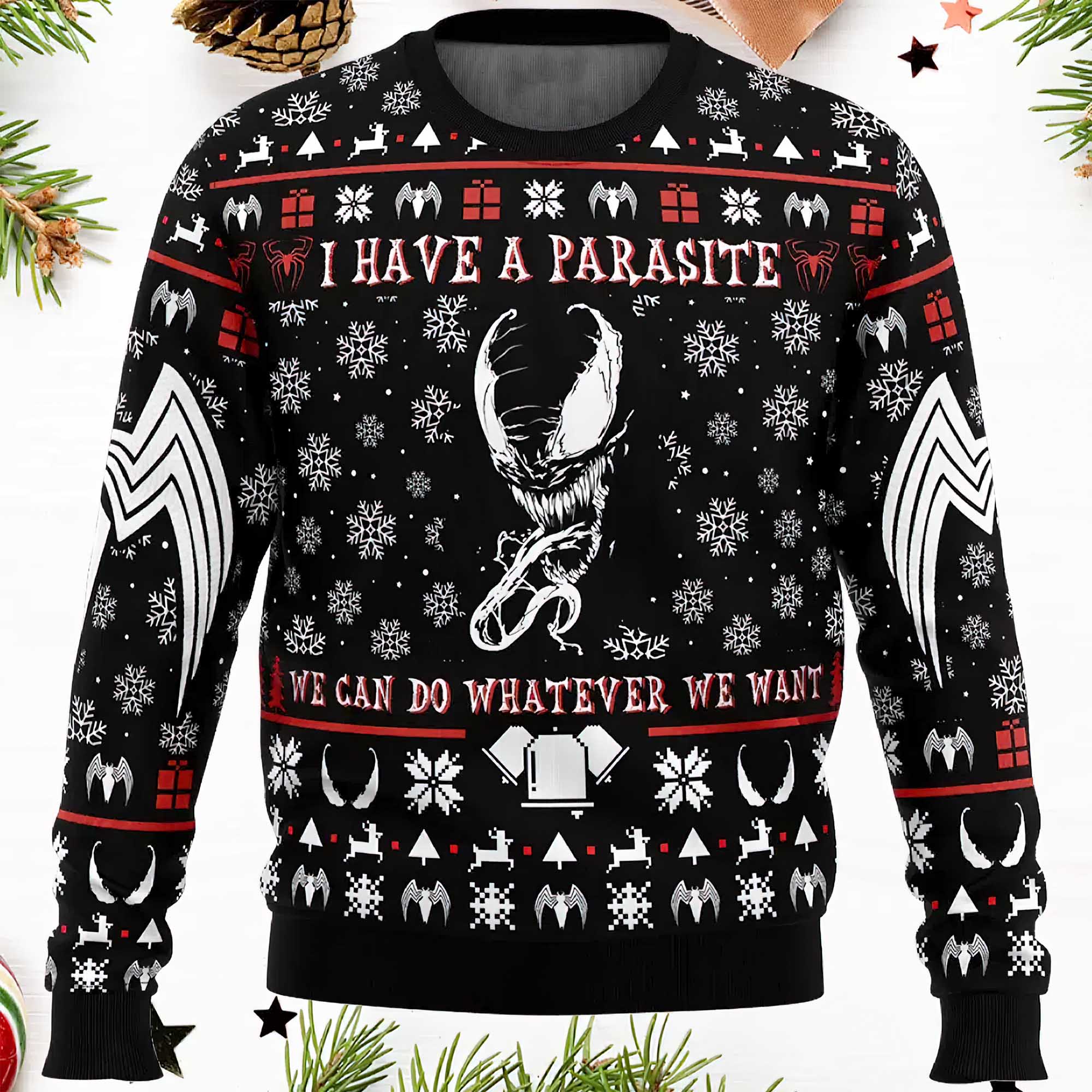 I Have A Parasite We Are Venom Venom Ugly Christmas Sweater I Have A Parasite We Are Venom Venom Ugly Christmas Sweater