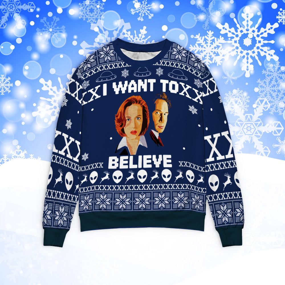 Scully And Mulder I Want To Believe Christmas Sweater Scully And Mulder I Want To Believe Christmas Sweater