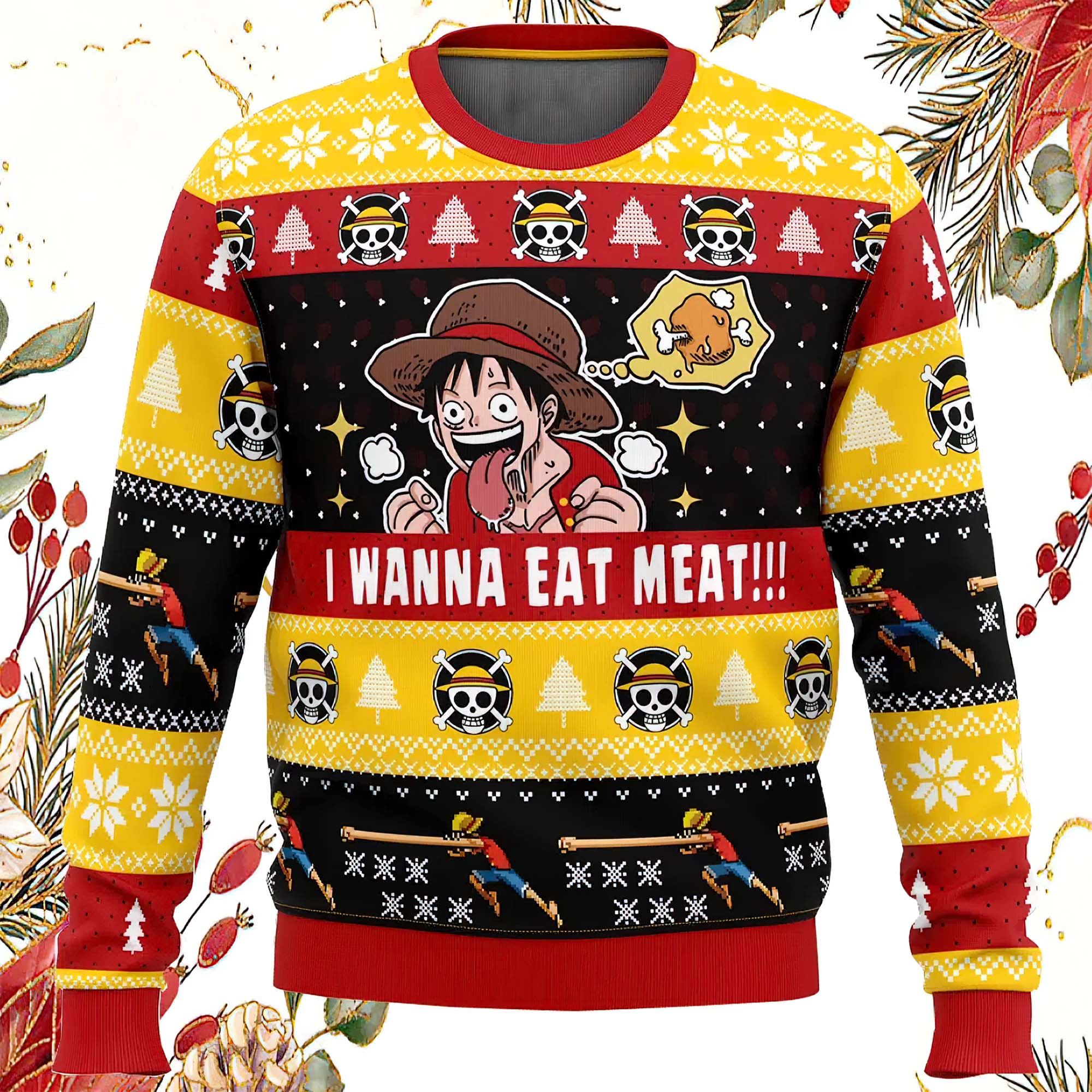 I Want To Eat Meat Luffy One Piece Ugly Christmas Sweater I Want To Eat Meat Luffy One Piece Ugly Christmas Sweater