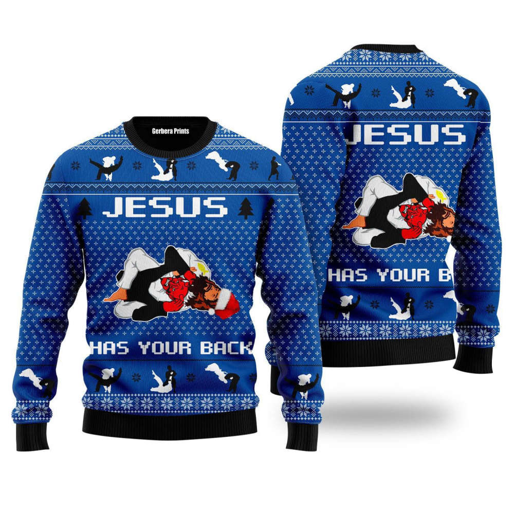 Jesus Has Your Back Jiu Jitsu Ugly Christmas Sweater Jesus Has Your Back Jiu Jitsu Ugly Christmas Sweater
