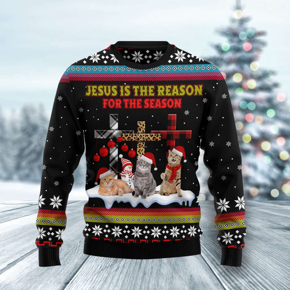 Jesus Is The Reason For The Season Cat Ugly Christmas Sweater Jesus Is The Reason For The Season Cat Ugly Christmas Sweater