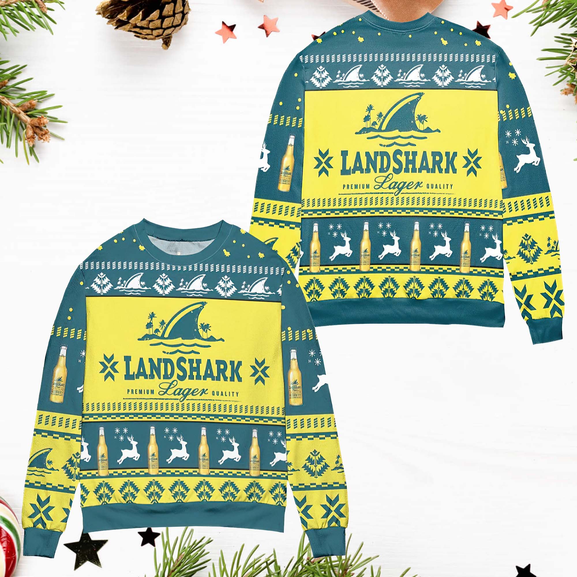 Landshark Lager Beer Reindeer Ugly Christmas Sweater Landshark Lager Beer Reindeer Ugly Christmas Sweater