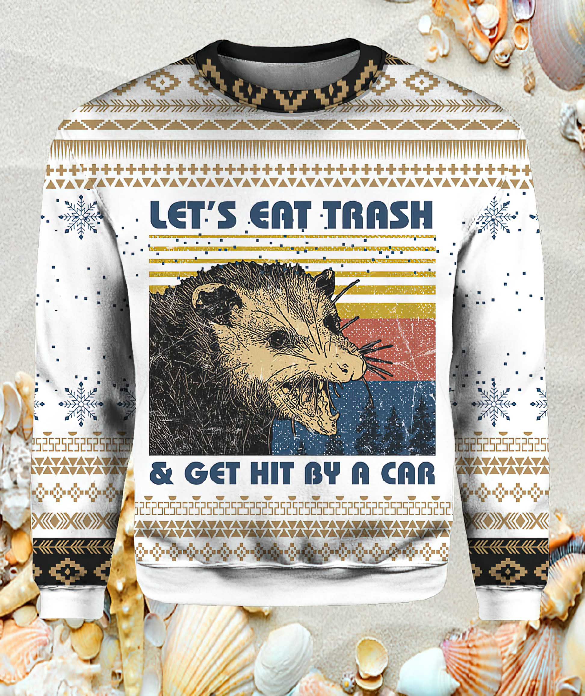 Lets Eat Trash Get Hit By A Car Opossum Ugly Christmas Sweater