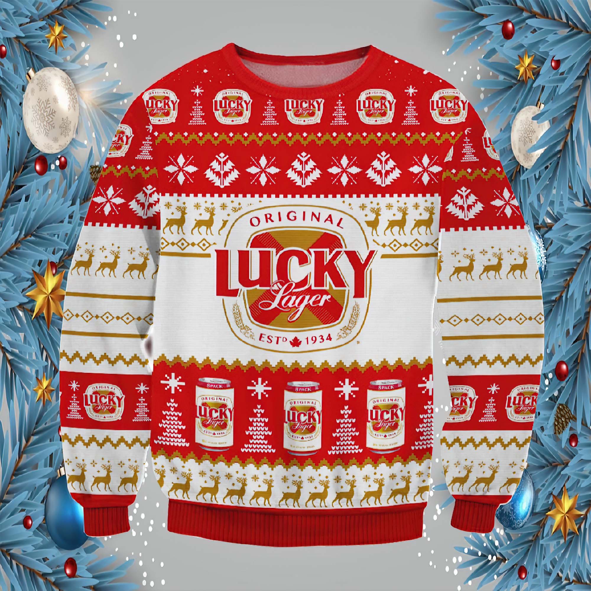 Lucky Lager Christmas Ugly Sweater Lucky Lager Christmas Ugly Sweater