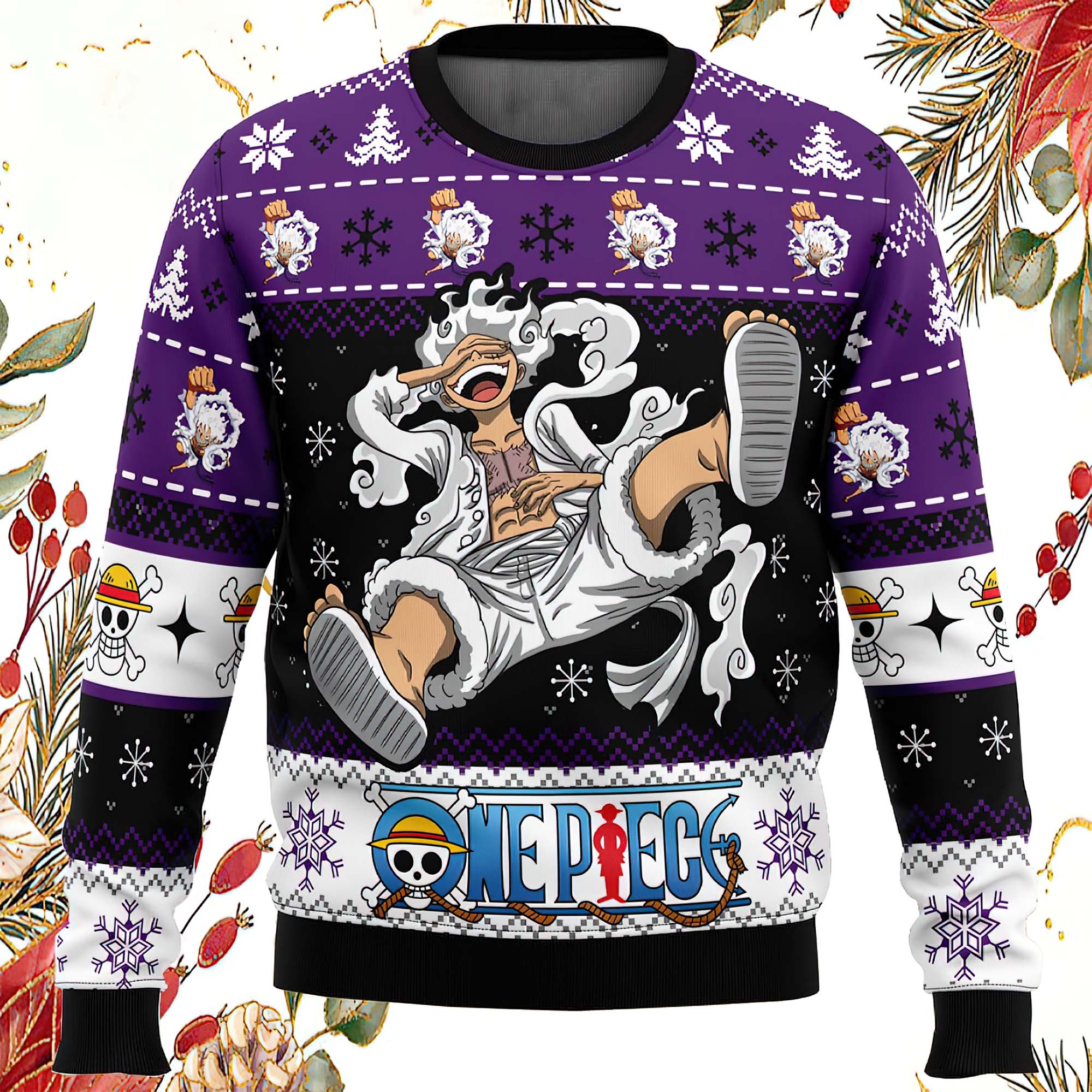Luffy Gear 5 Sun God Nika One Piece Ugly Christmas Sweater Luffy Gear 5 Sun God Nika One Piece Ugly Christmas Sweater