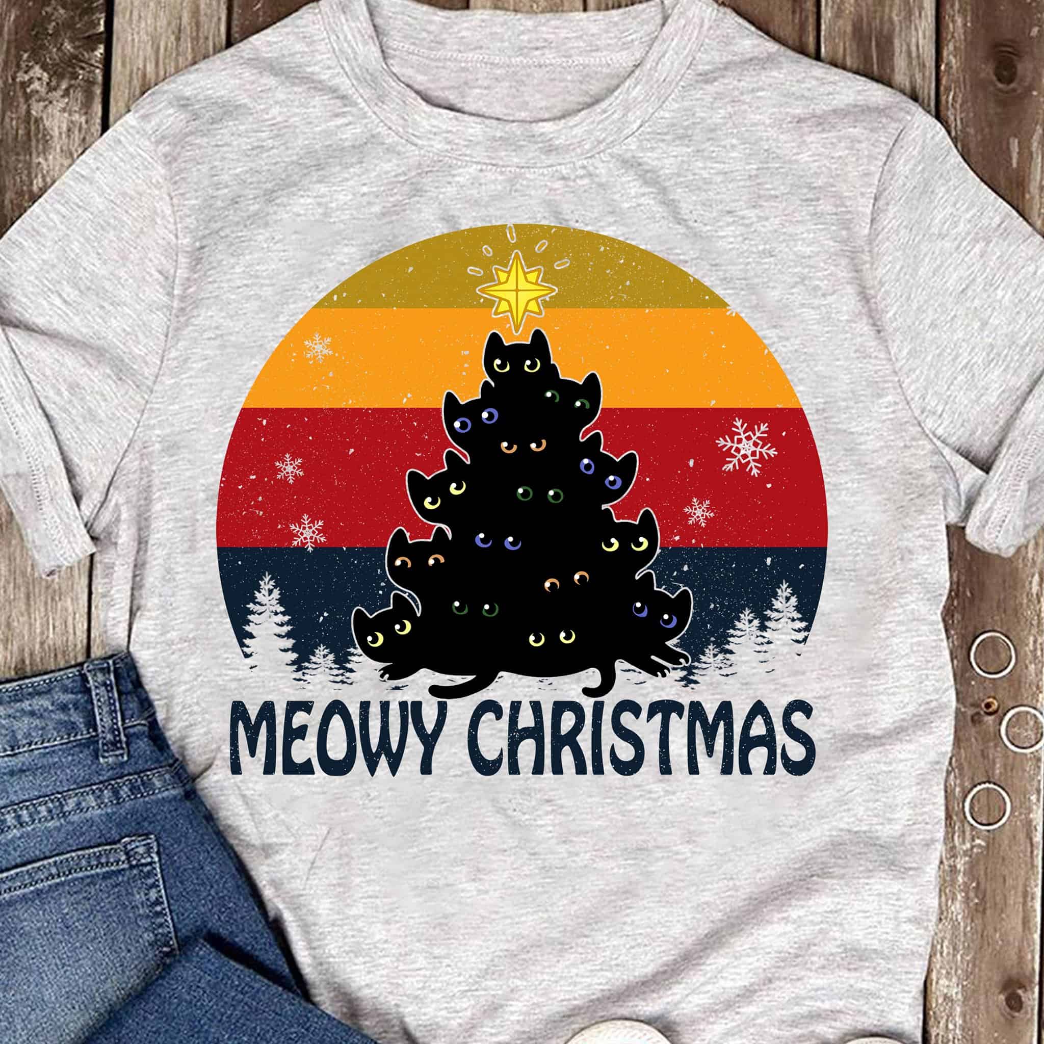 Black Cat Meowy Christmas Tree Shirt Black Cat Meowy Christmas Tree Shirt