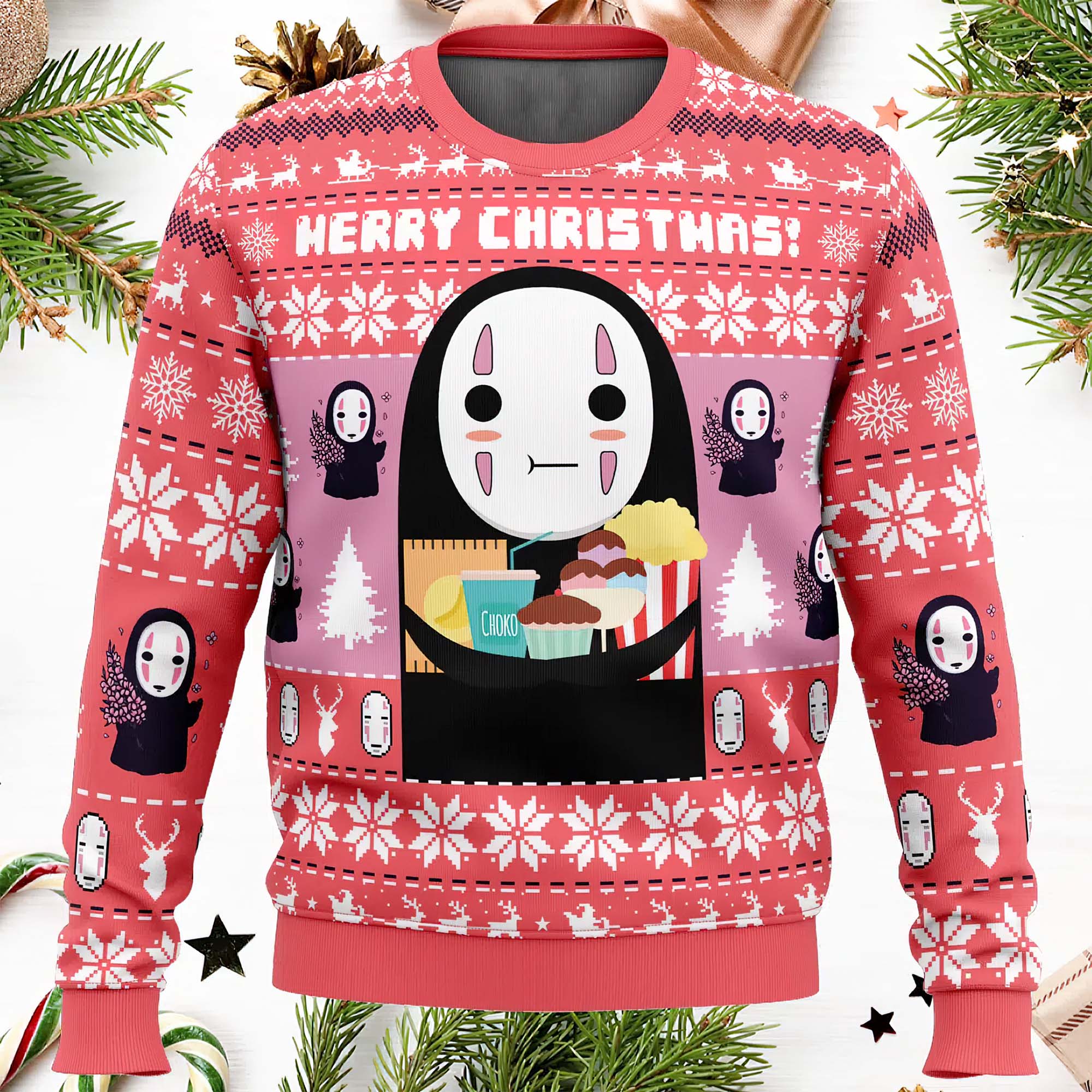 Merry Christmas No Face Spirited Away Ugly Christmas Sweater Merry Christmas No Face Spirited Away Ugly Christmas Sweater