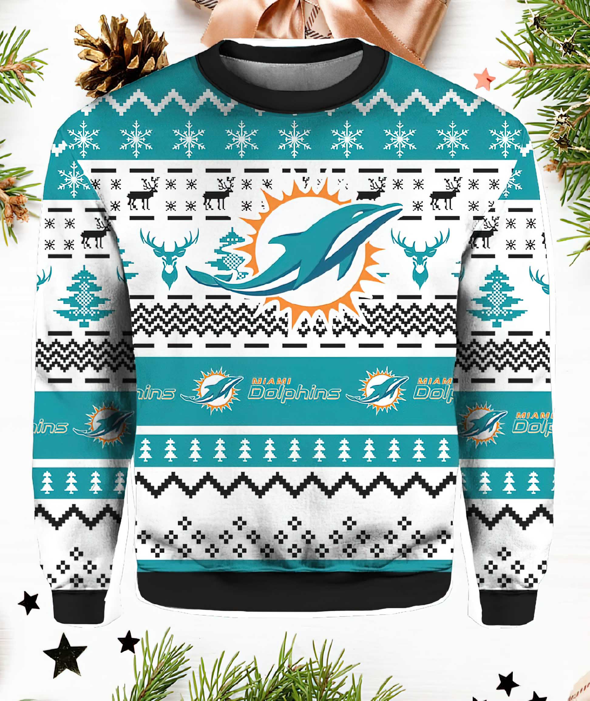 Dolphins Funny Football Team Ugly Christmas Sweater