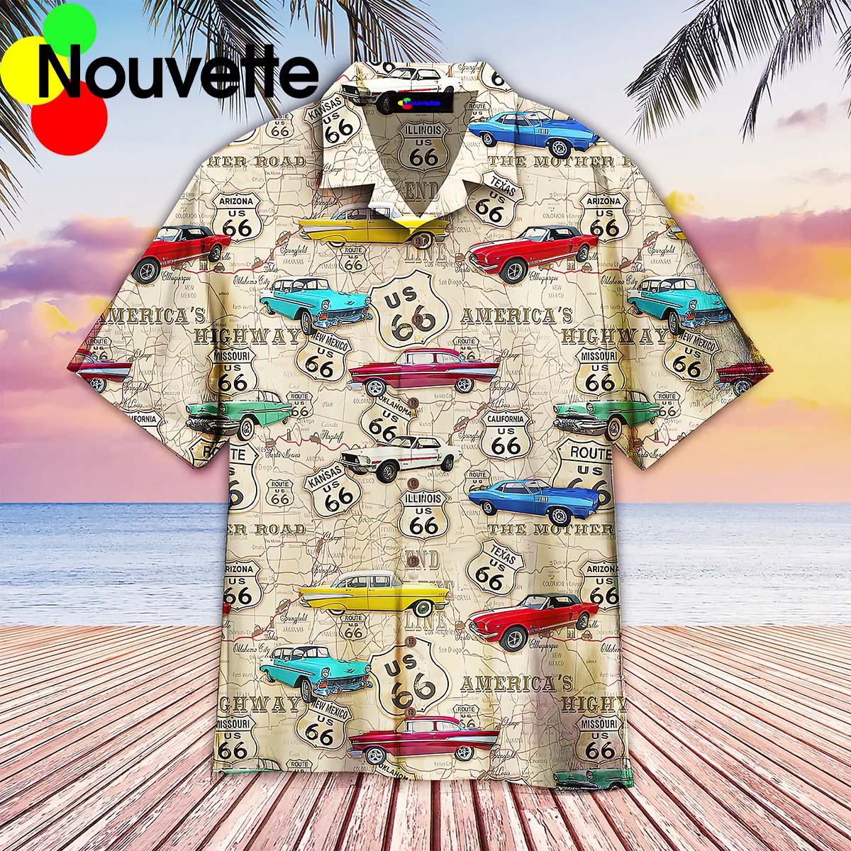 Muscle Car On Route 66 Vacation Hawaiian Shirt