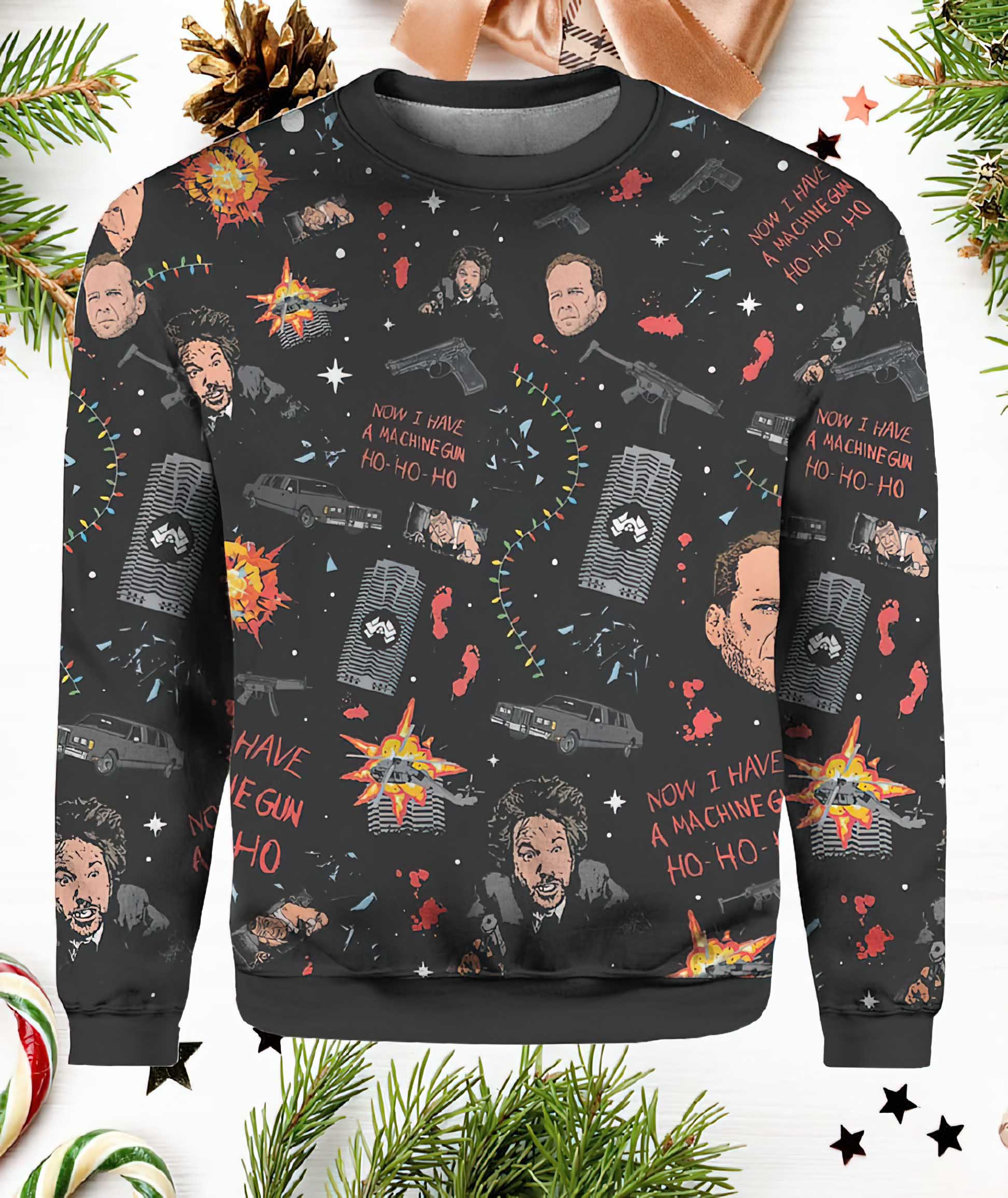 Nakatomi Plaza Die Hard Ugly Christmas Sweater