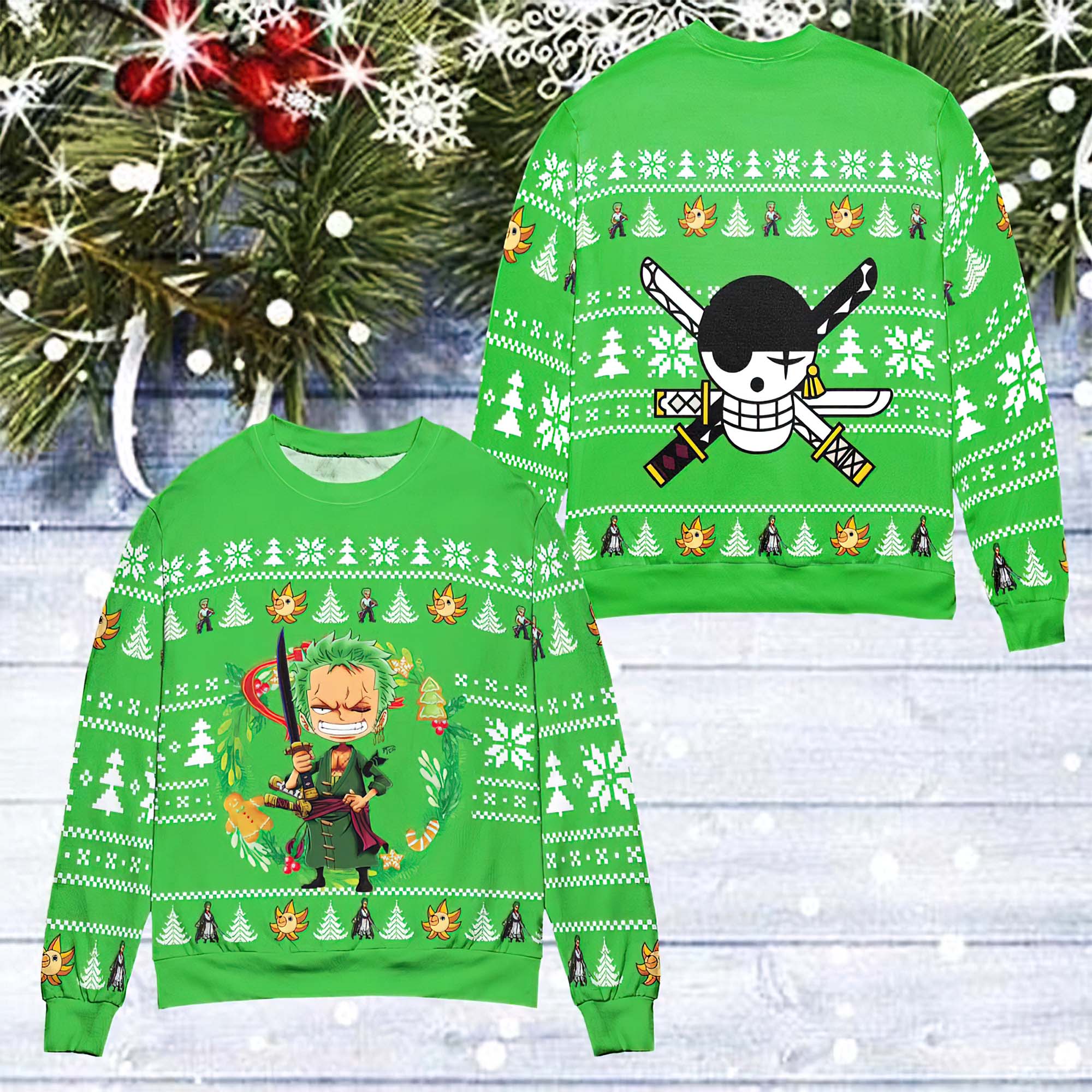 One Piece Jolly Roger Roronoa Zoro Ugly Christmas Sweater One Piece Jolly Roger Roronoa Zoro Ugly Christmas Sweater