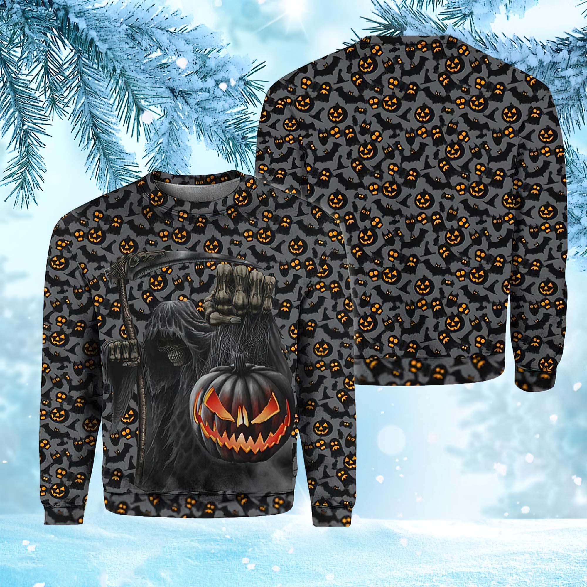 Pumpkin Skull Halloween Pattern Christmas Ugly Sweater