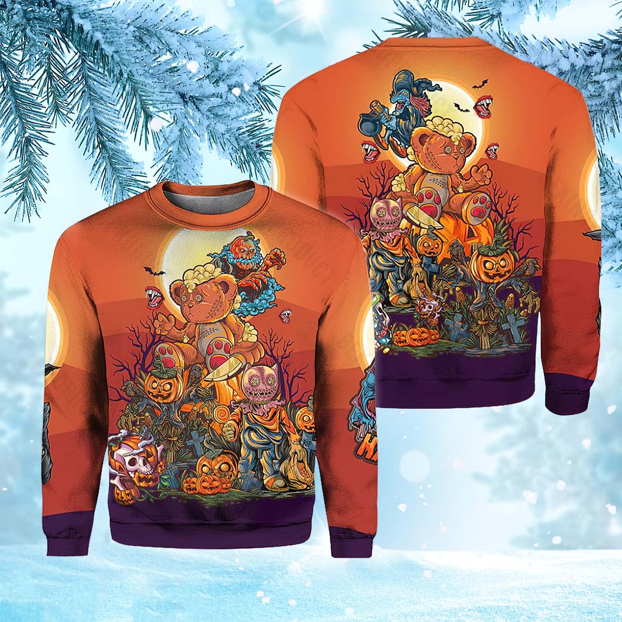 Pumpkin Zombie Night Halloween Christmas Ugly Sweater