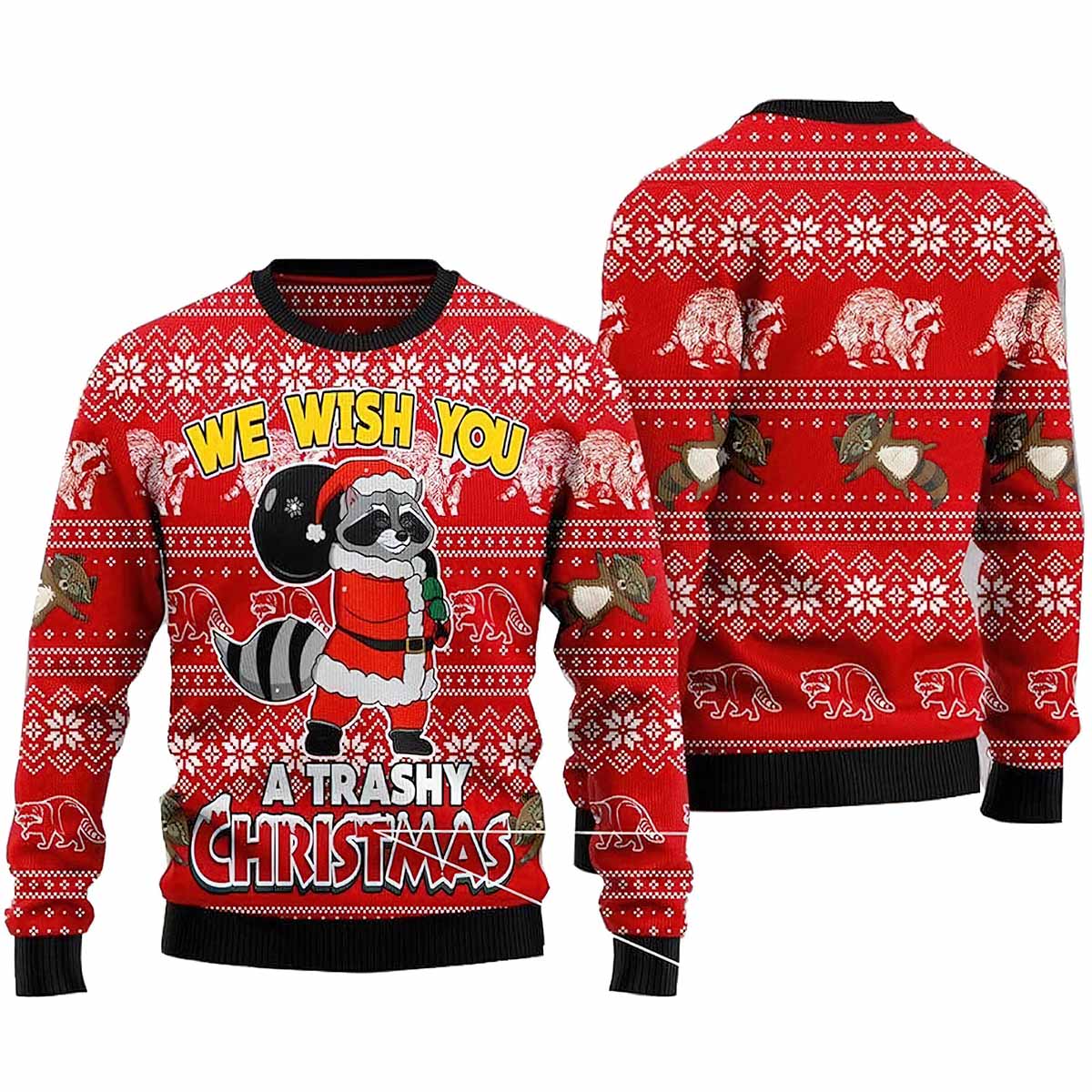 Raccoon We Wish You A Trashy Christmas Ugly Christmas Sweater