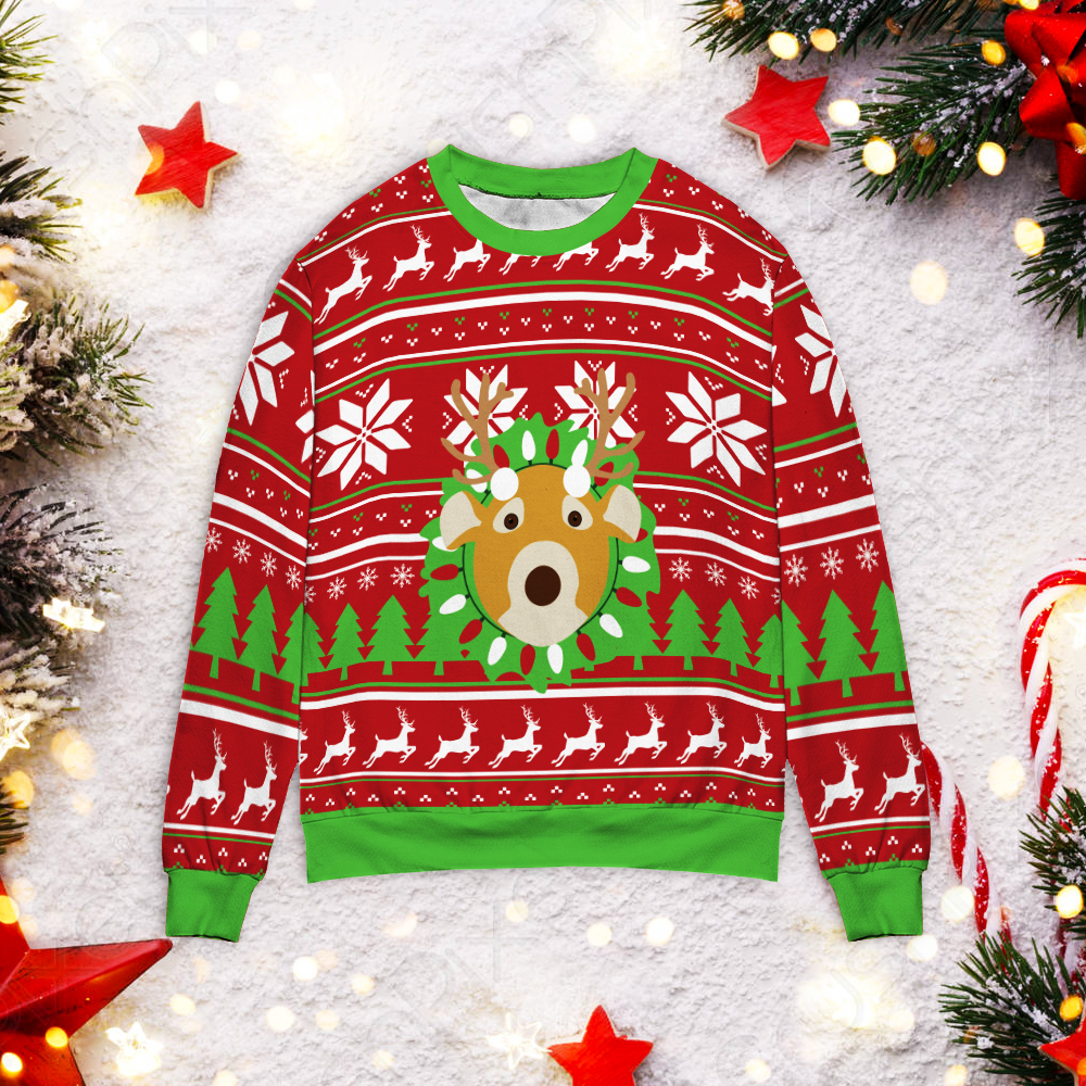 Reindeer Trophy Head 3D Christmas Ugly Sweater Reindeer Trophy Head 3D Christmas Ugly Sweater