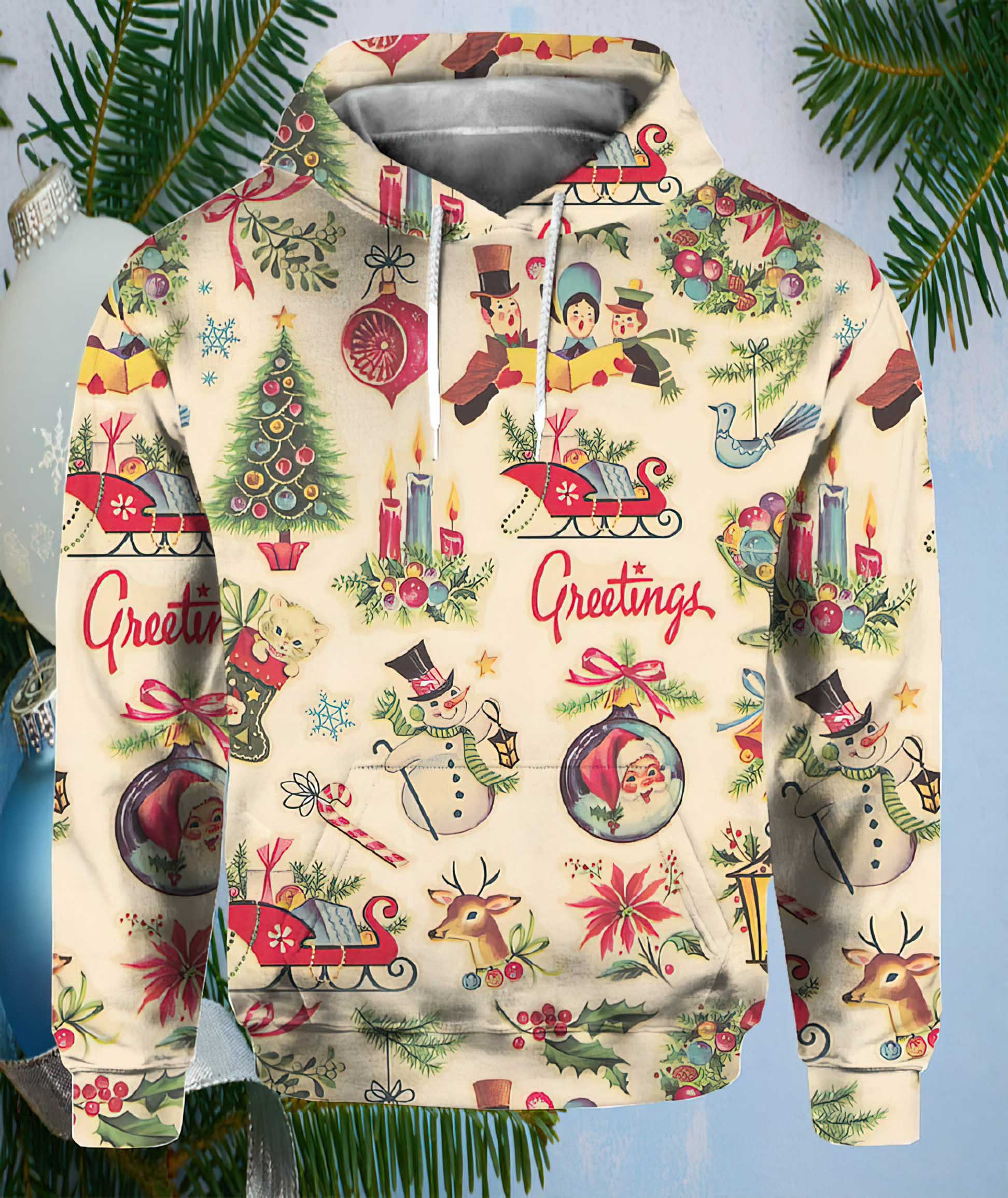 Retro Christmas Print Hoodie Retro Christmas Print Hoodie