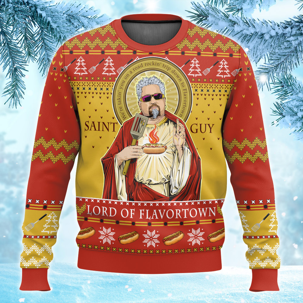 Saint Guy Guy Fieri Lord Off Flavortown Christmas Sweater Saint Guy Guy Fieri Lord Off Flavortown Christmas Sweater