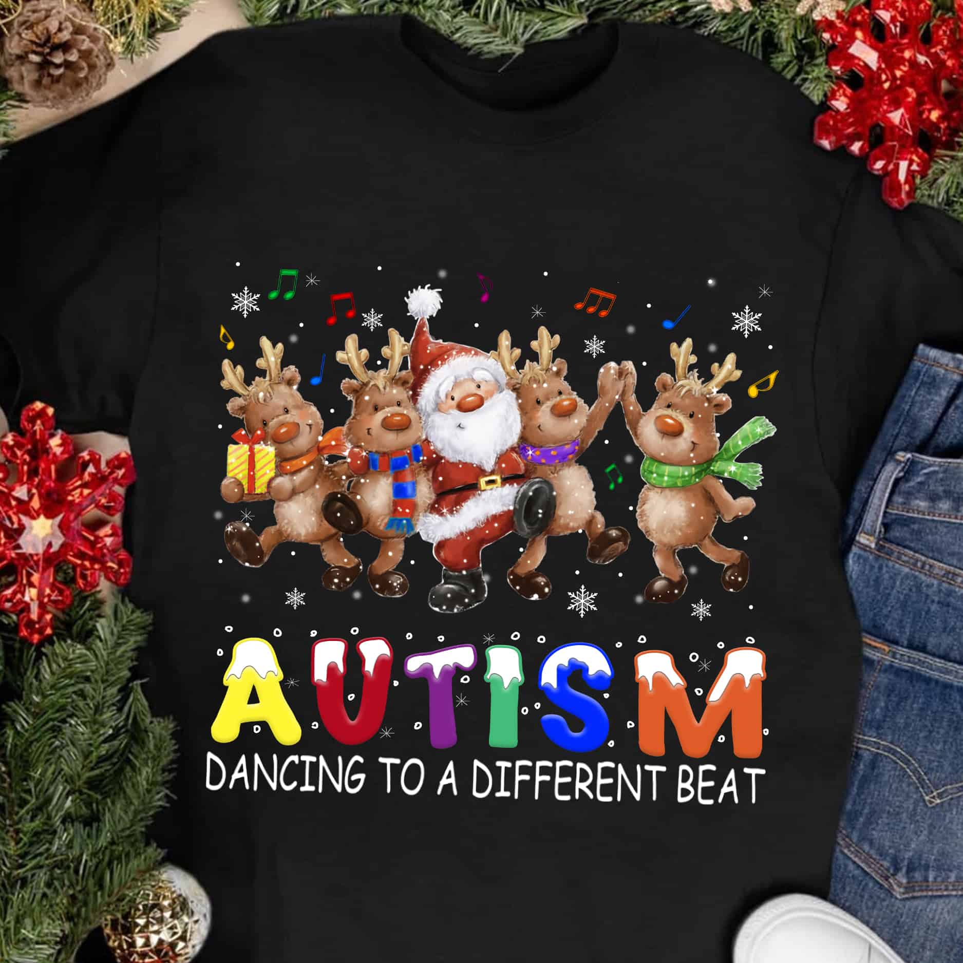 Santa Autism Dancing To A Different Beat Christmas Shirt Santa Autism Dancing To A Different Beat Christmas Shirt