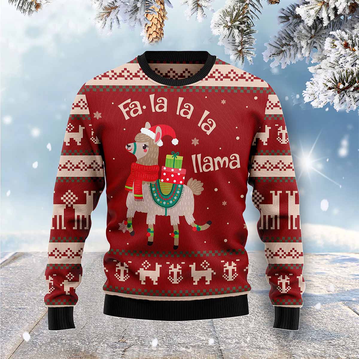 Santa Fa La La La Llama Ugly Christmas Sweater Santa Fa La La La Llama Ugly Christmas Sweater
