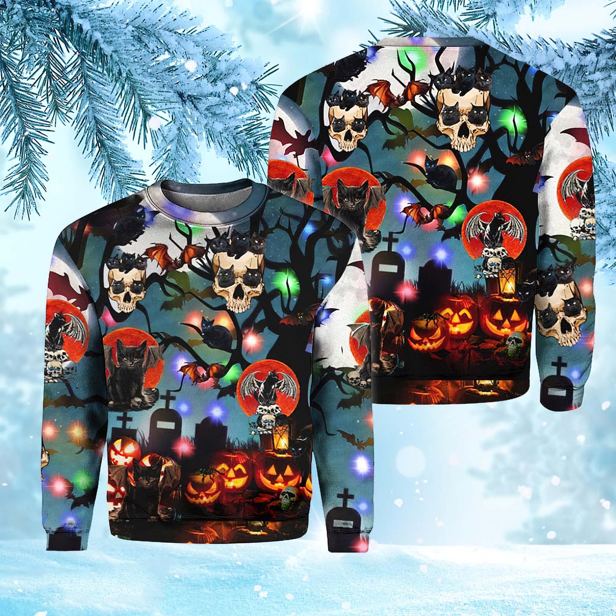 Scary Halloween Black Cat Christmas Ugly Sweater Scary Halloween Black Cat Christmas Ugly Sweater