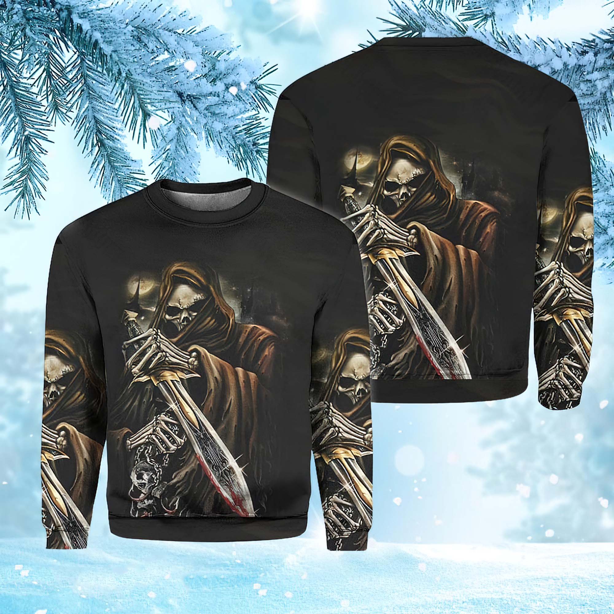 Scary Skull Dark Warrior Christmas Ugly Sweater Scary Skull Dark Warrior Christmas Ugly Sweater