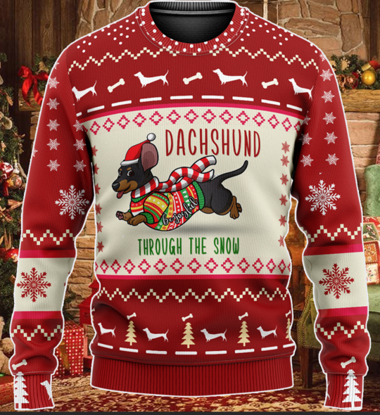 Dachshund Through The Snow Christmas 3D Sweater Dachshund Through The Snow Christmas 3D Sweater