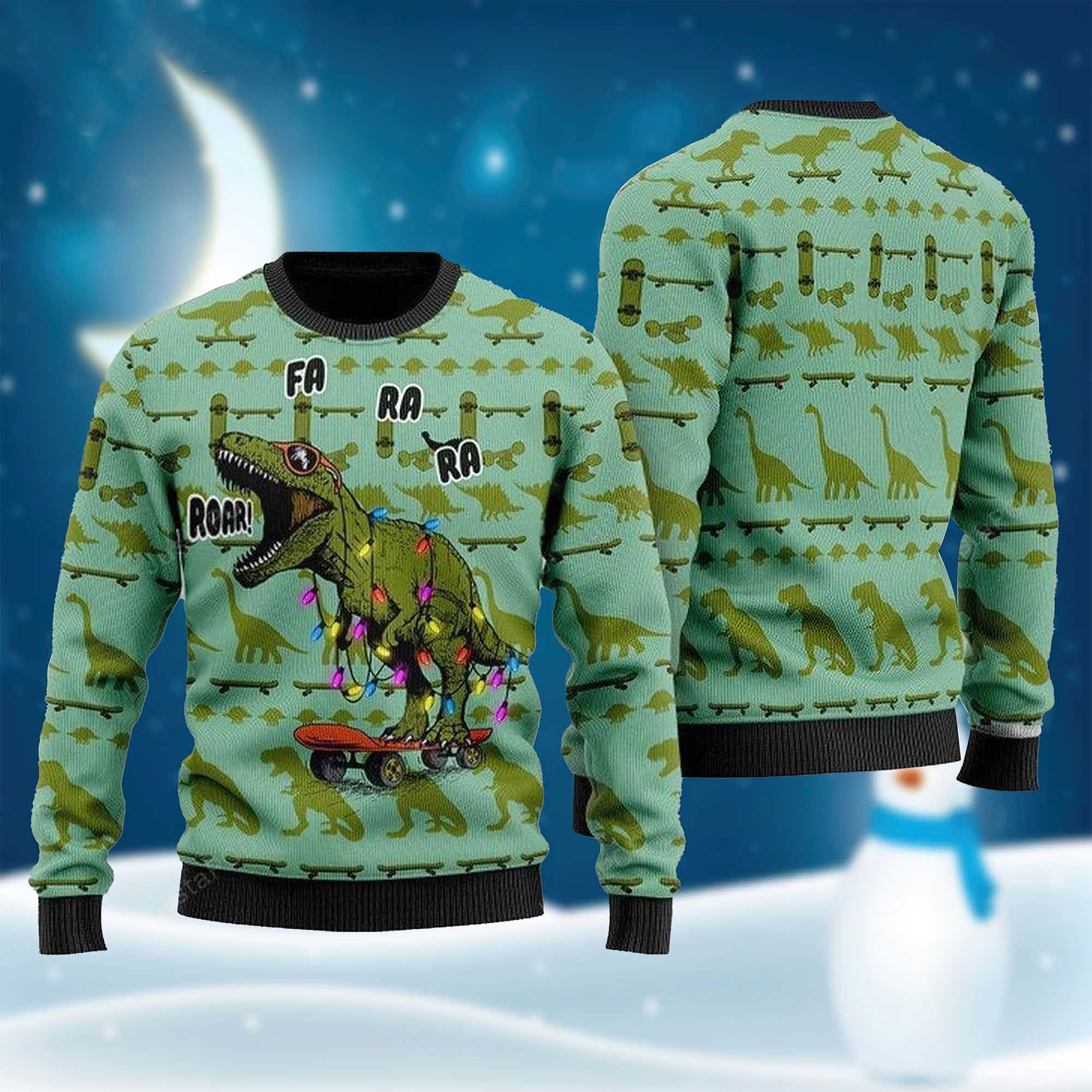 Skateboard Dinosaur Ugly Christmas Sweater Skateboard Dinosaur Ugly Christmas Sweater