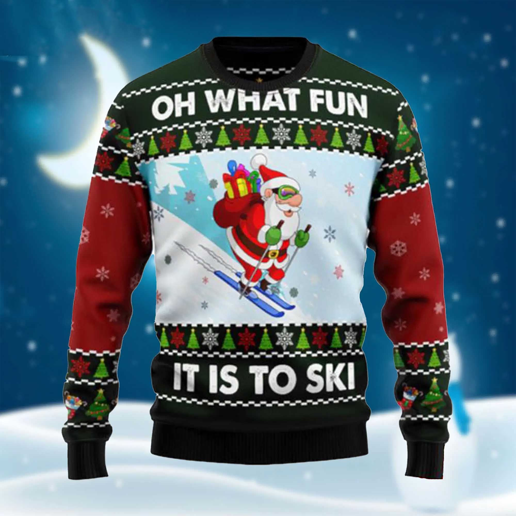 Skiing Oh What Fun Ugly Christmas Sweater