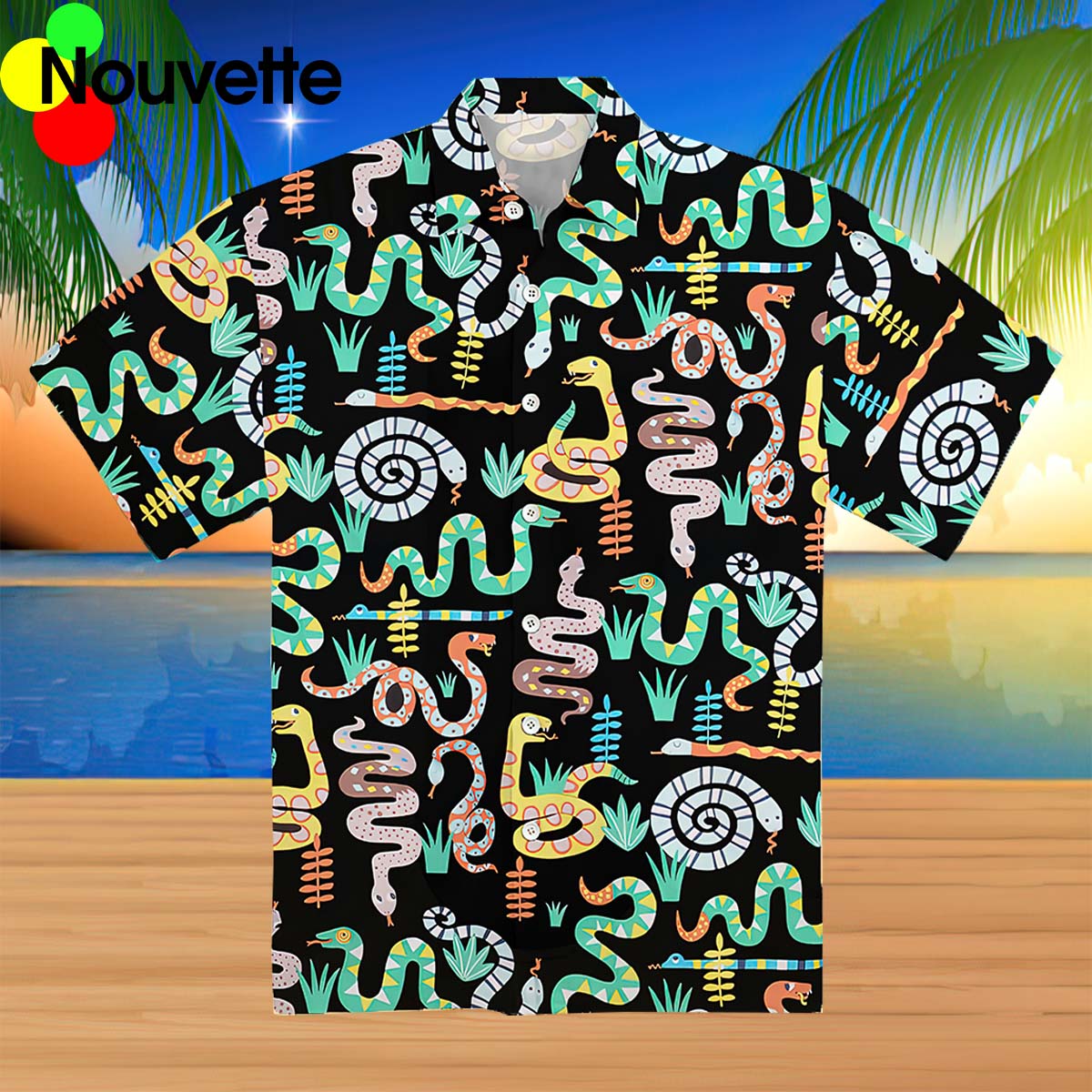 Snakes Pattern In Black Hawaiian Shirt