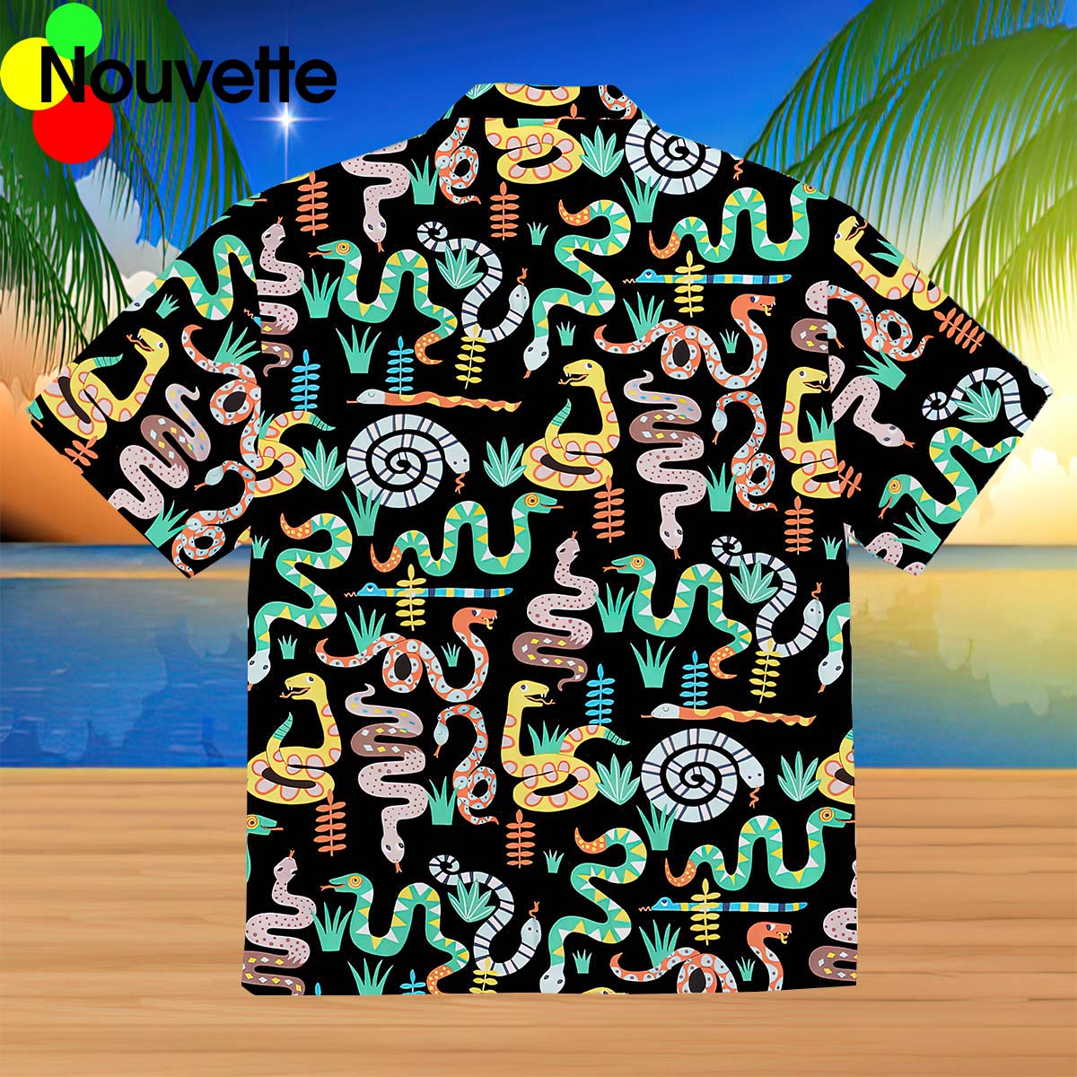 Snakes Pattern In Black Hawaiian Shirt Snakes Pattern In Black Hawaiian Shirt