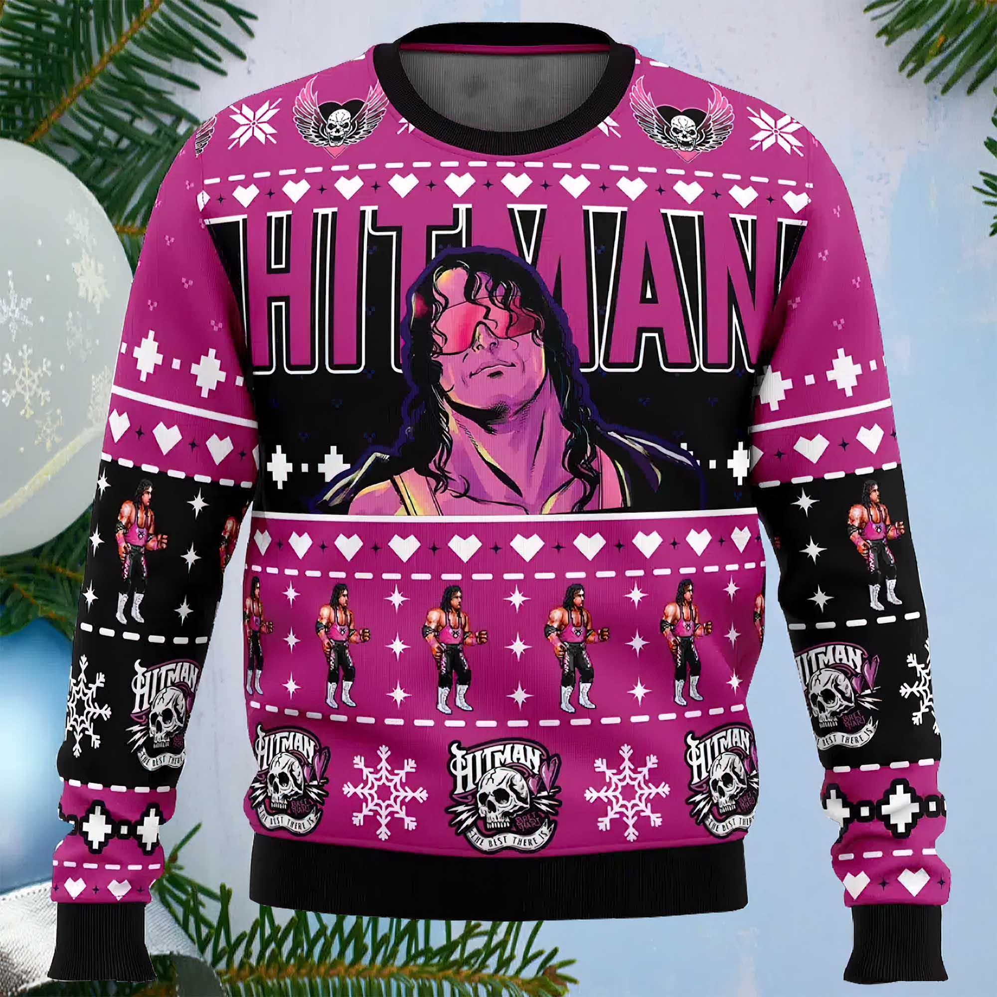 The Hitman Bret Hart Wrestler Ugly Christmas Sweater The Hitman Bret Hart Wrestler Ugly Christmas Sweater