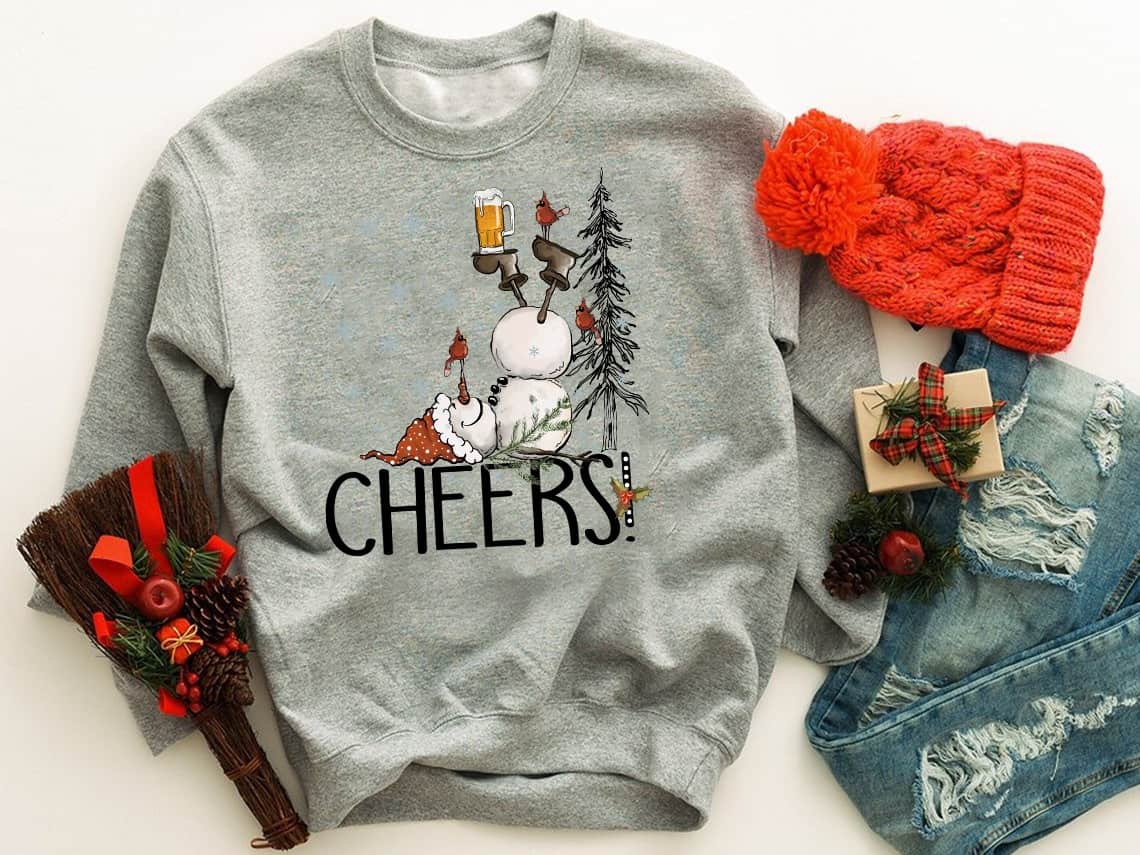 Tipsy Snowman Cheers Christmas Sweatshirt Tipsy Snowman Cheers Christmas Sweatshirt