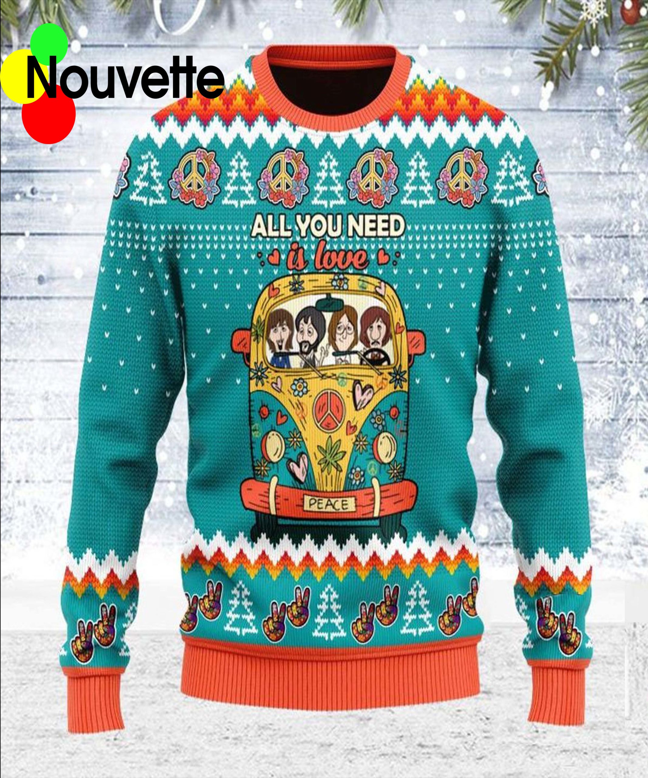 Hippie All You Need Is Love Christmas Sweater Hippie All You Need Is Love Christmas Sweater