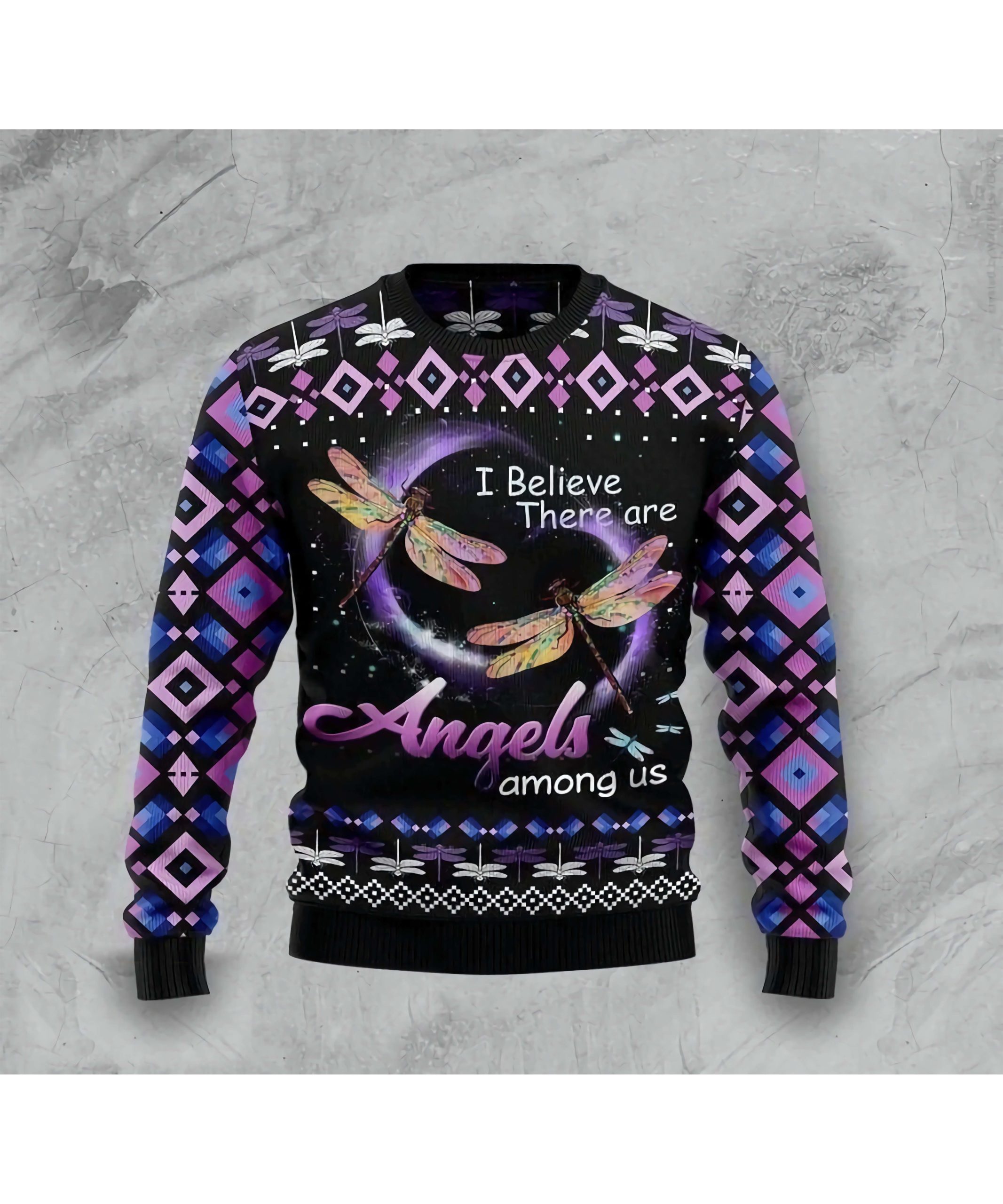 Dragonfly I Believe There Are Angels Among Us Christmas Sweater