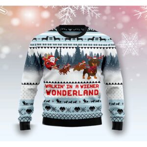 Santa Dachshund Walkin In A Wiener Wonderland Christmas Sweater