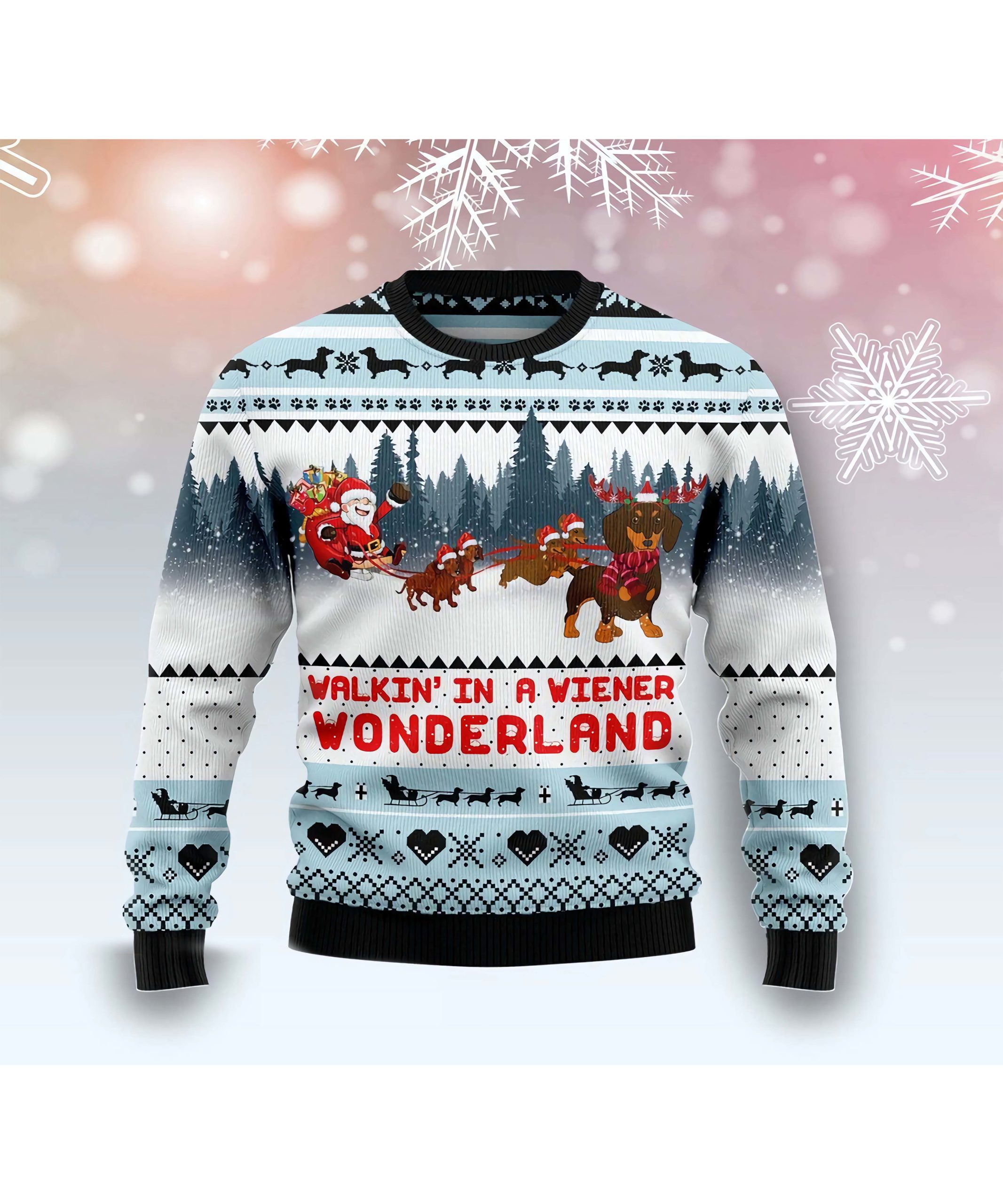 Santa Dachshund Walkin In A Wiener Wonderland Christmas Sweater Santa Dachshund Walkin In A Wiener Wonderland Christmas Sweater