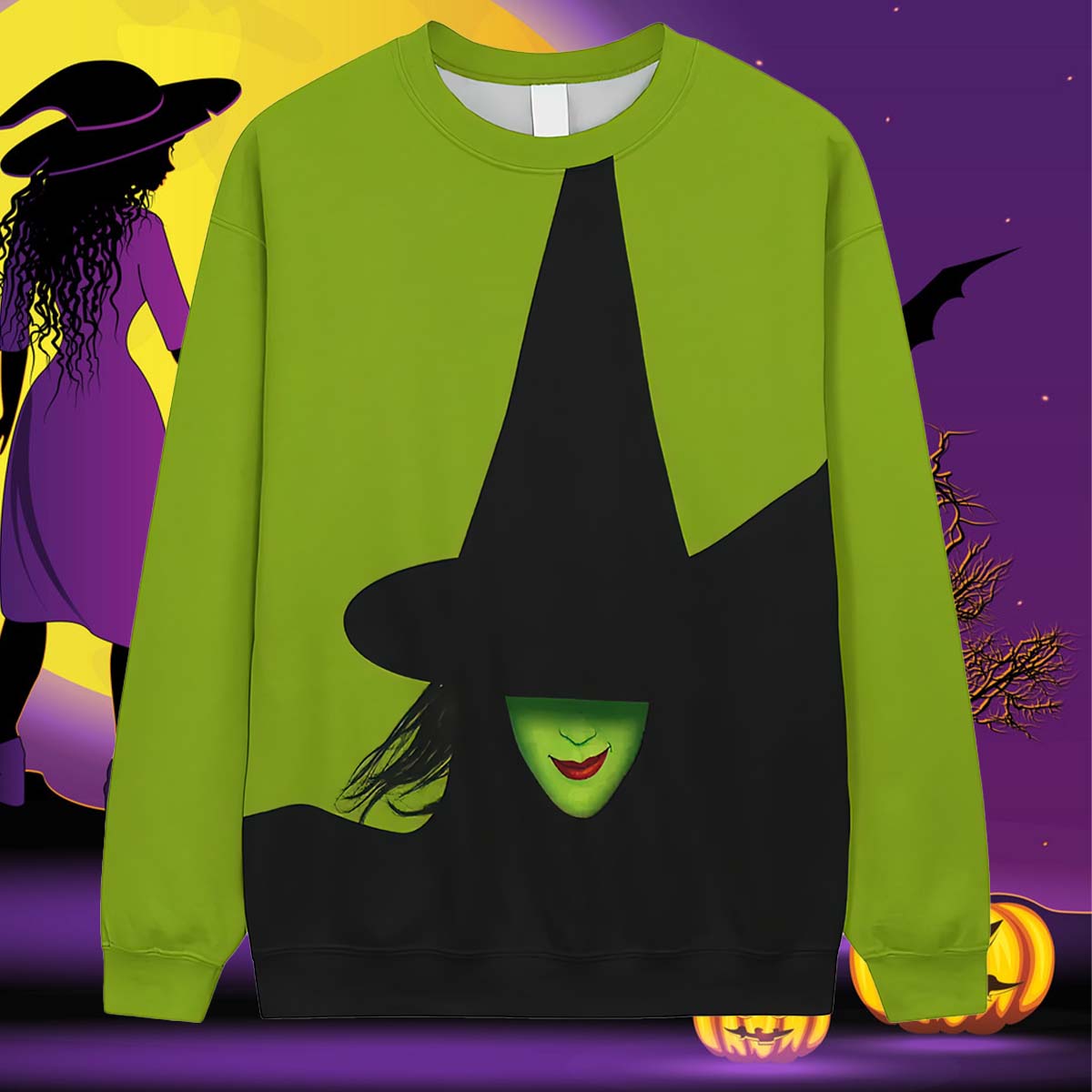 Witch Print Round Neck Halloween Sweatshirt Witch Print Round Neck Halloween Sweatshirt