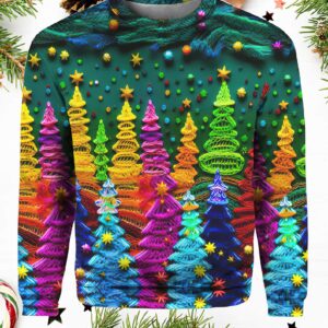 Women Christmas Colorful Christmas Tree Printed Casual Sweatshirt