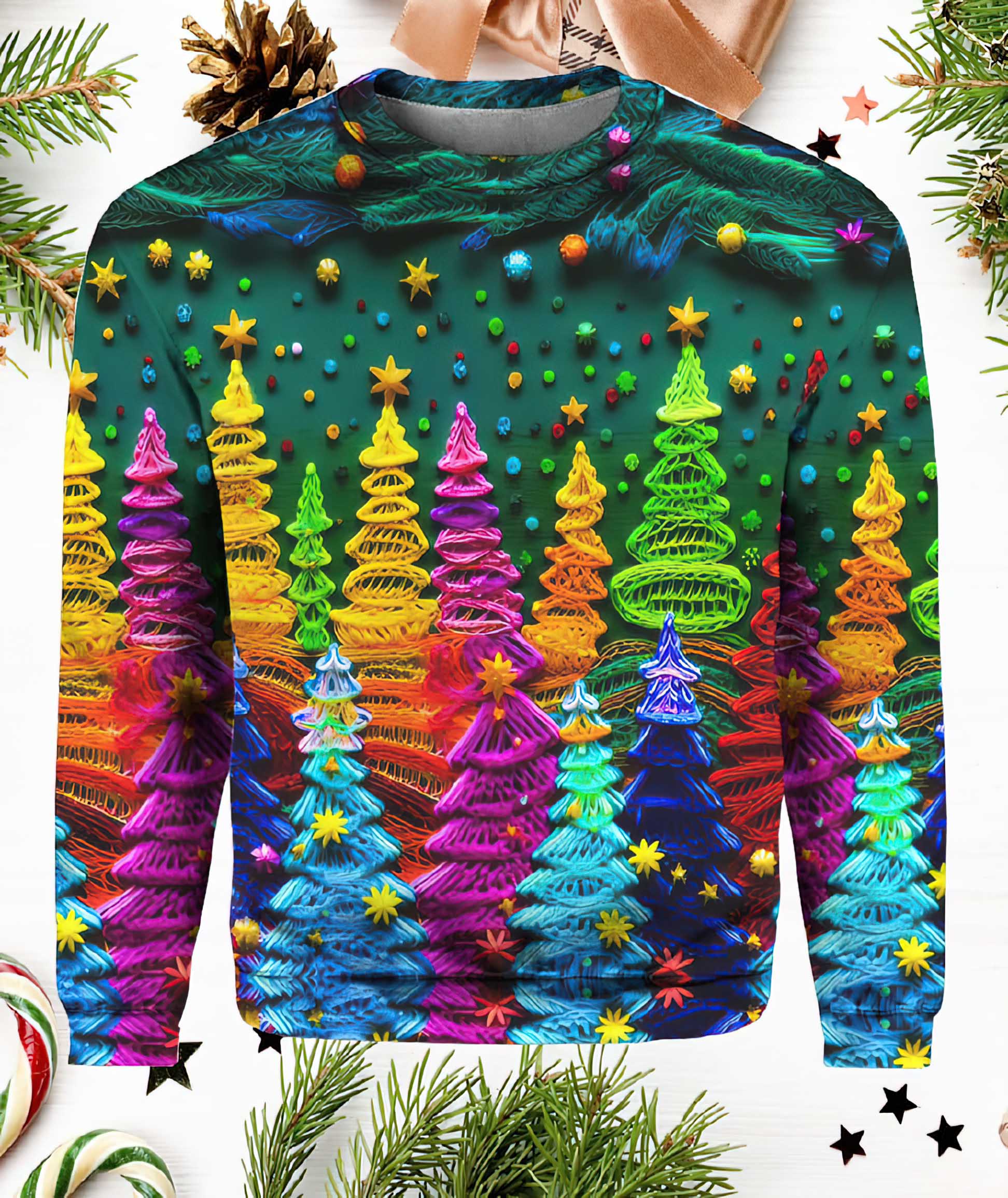 Women Christmas Colorful Christmas Tree Printed Casual Sweatshirt Women Christmas Colorful Christmas Tree Printed Casual Sweatshirt