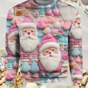 Womens Christmas Pink Santa Print Sweater Hoodie.jpg