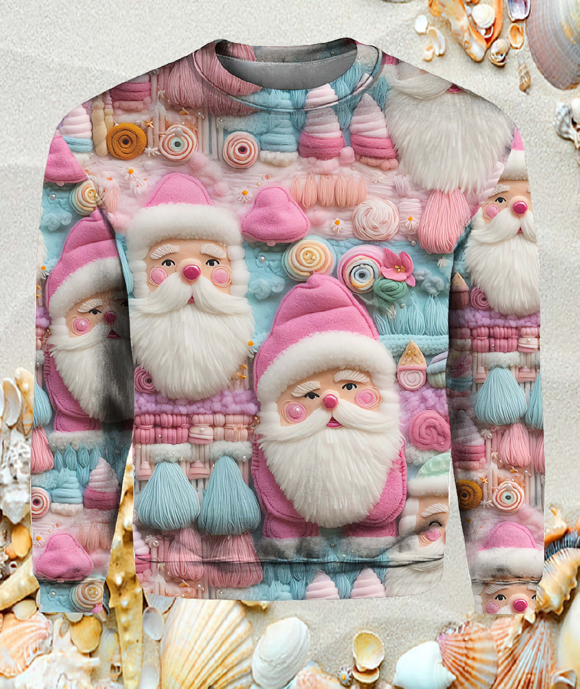 Women’S Christmas Pink Santa Print Sweater & Hoodie Women’S Christmas Pink Santa Print Sweater & Hoodie
