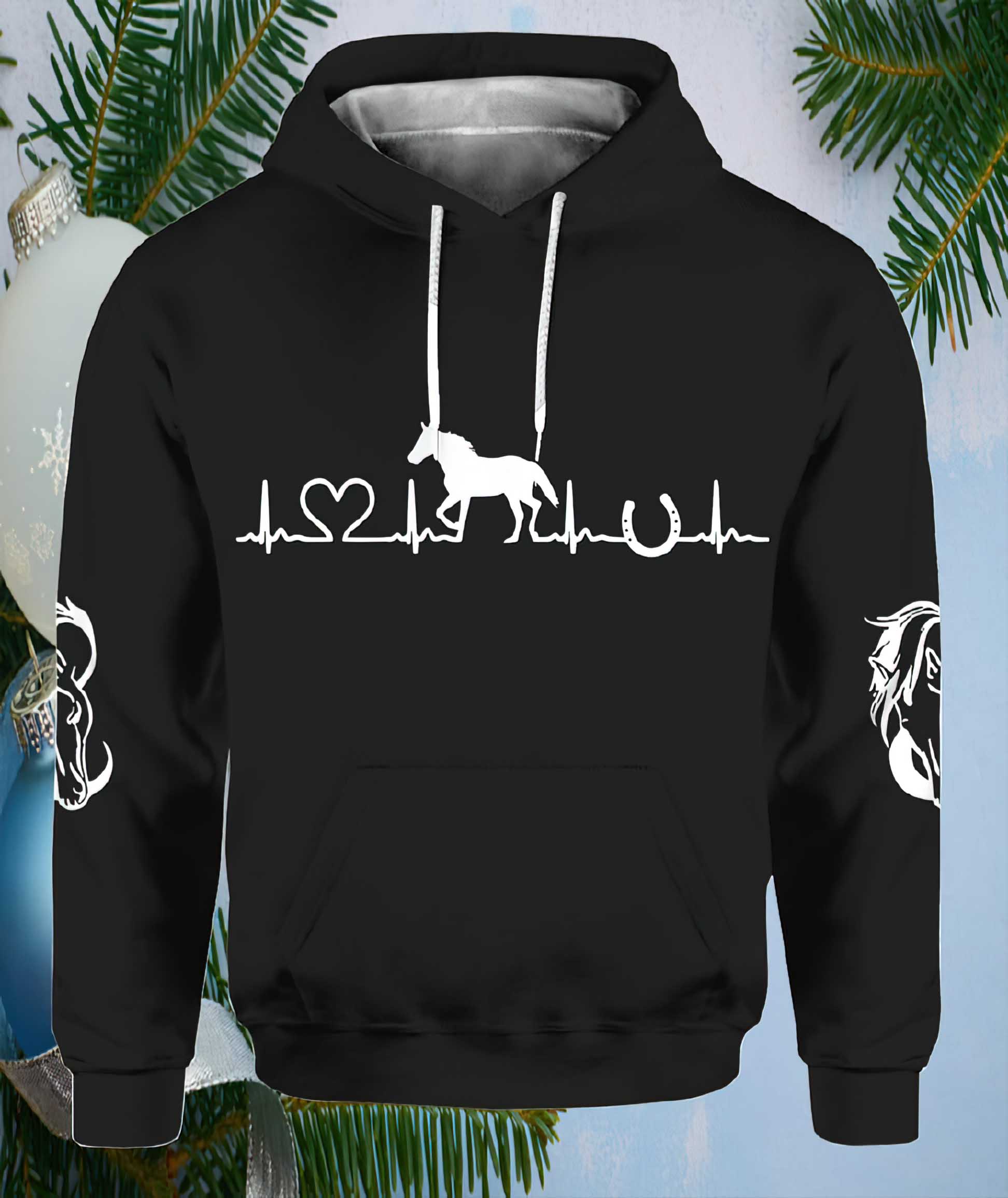 Women Horse Heartbeat Horse Lover Printed Hoodie