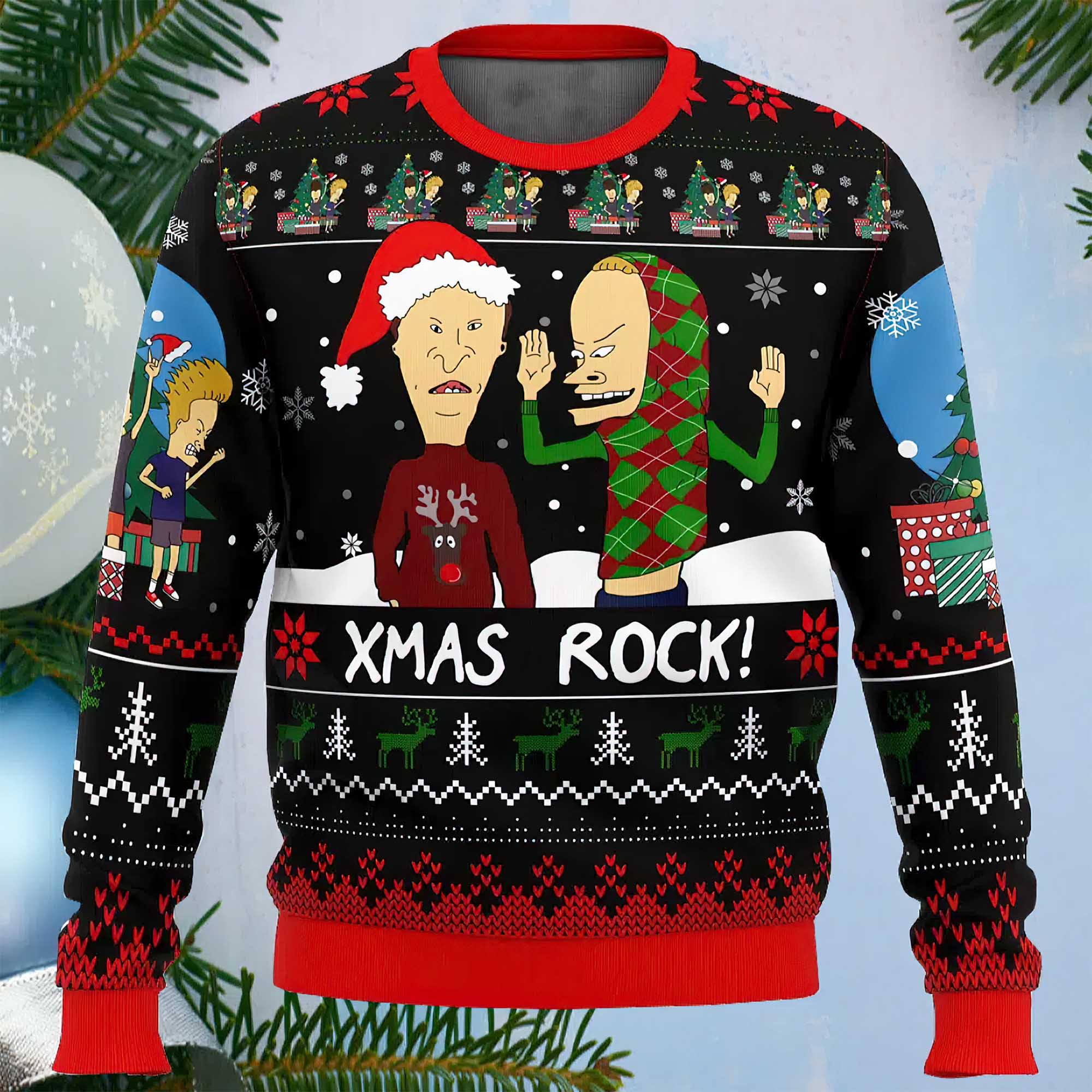 Xmas Rock Beavis And Butthead Ugly Christmas Sweater Xmas Rock Beavis And Butthead Ugly Christmas Sweater