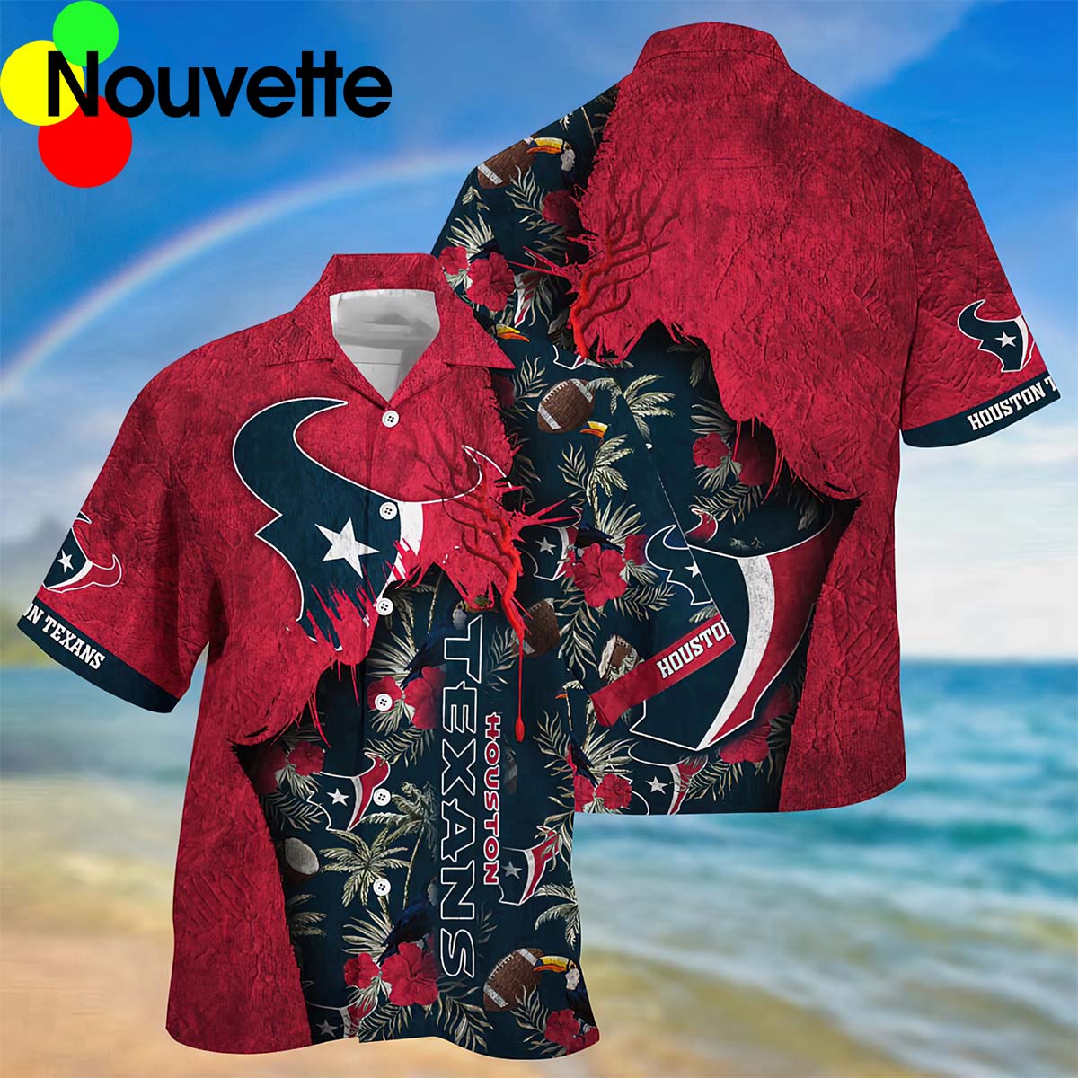 Houston Texans Tropical Floral Hawaiian Shirt Houston Texans Tropical Floral Hawaiian Shirt