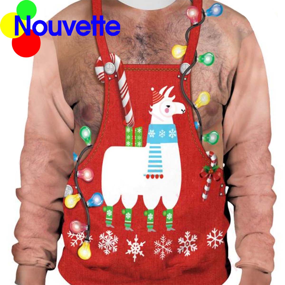 Llama Red Apron Costume Ugly Christmas Sweater Llama Red Apron Costume Ugly Christmas Sweater