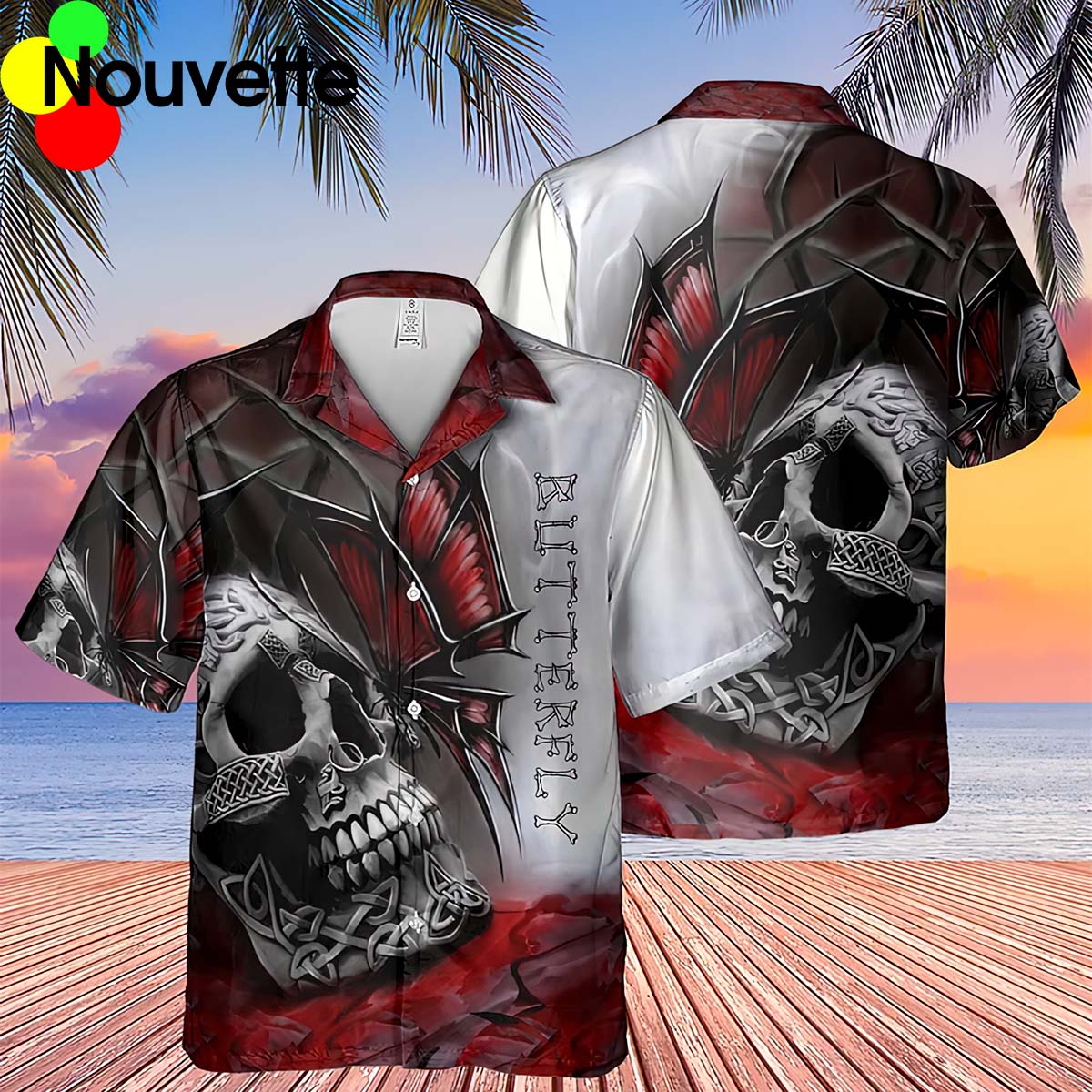 Blood Affliction Butterfly On Viking Skull Hawaii Shirt
