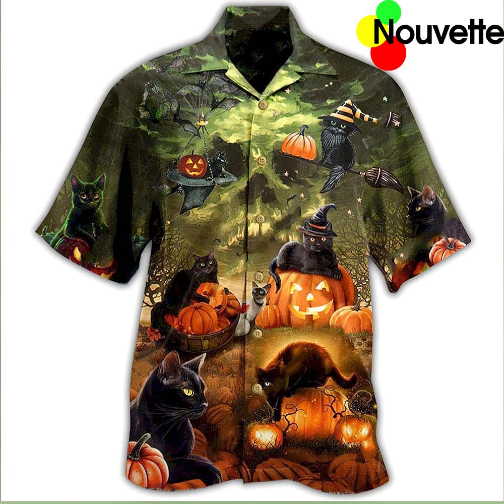 Black Cat Pumpkin Halloween Hawaiian Shirt Black Cat Pumpkin Halloween Hawaiian Shirt