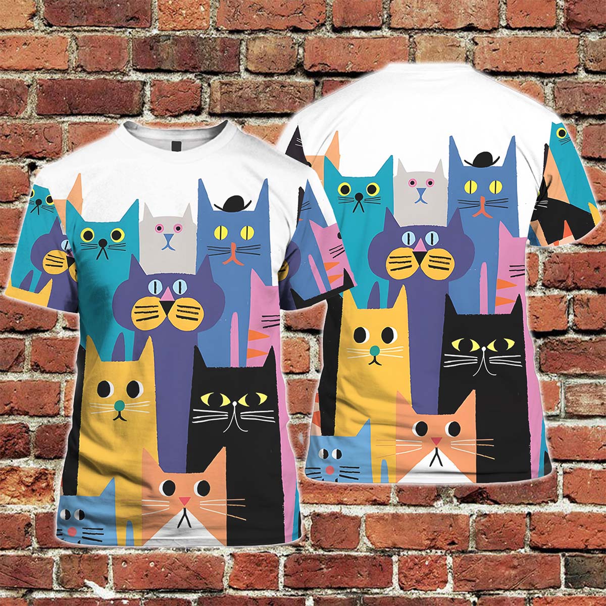 Cats Print Short Sleeve Shirt Cats Print Short Sleeve Shirt
